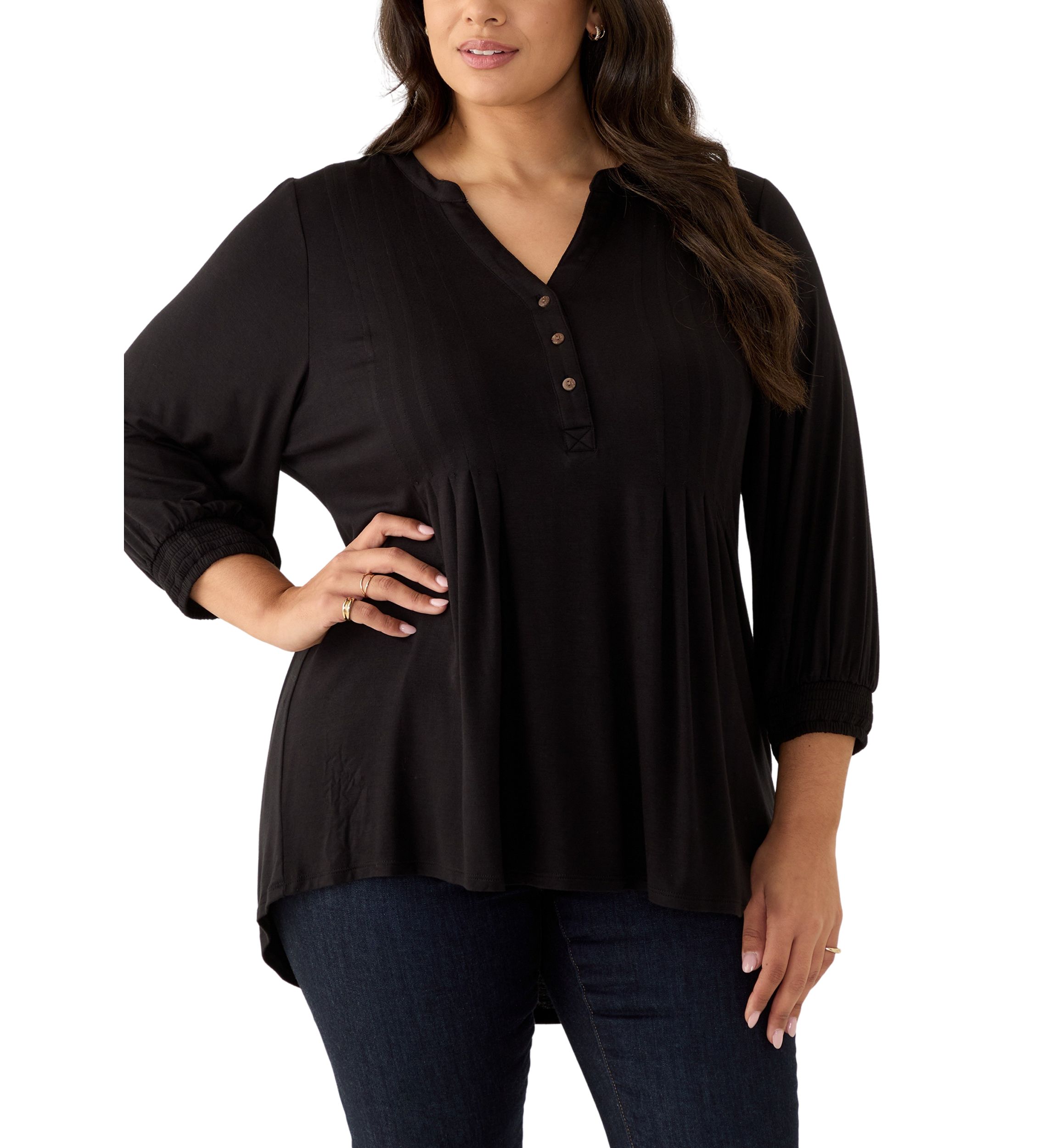 Plus Size Long Sleeve Henley Tunic 