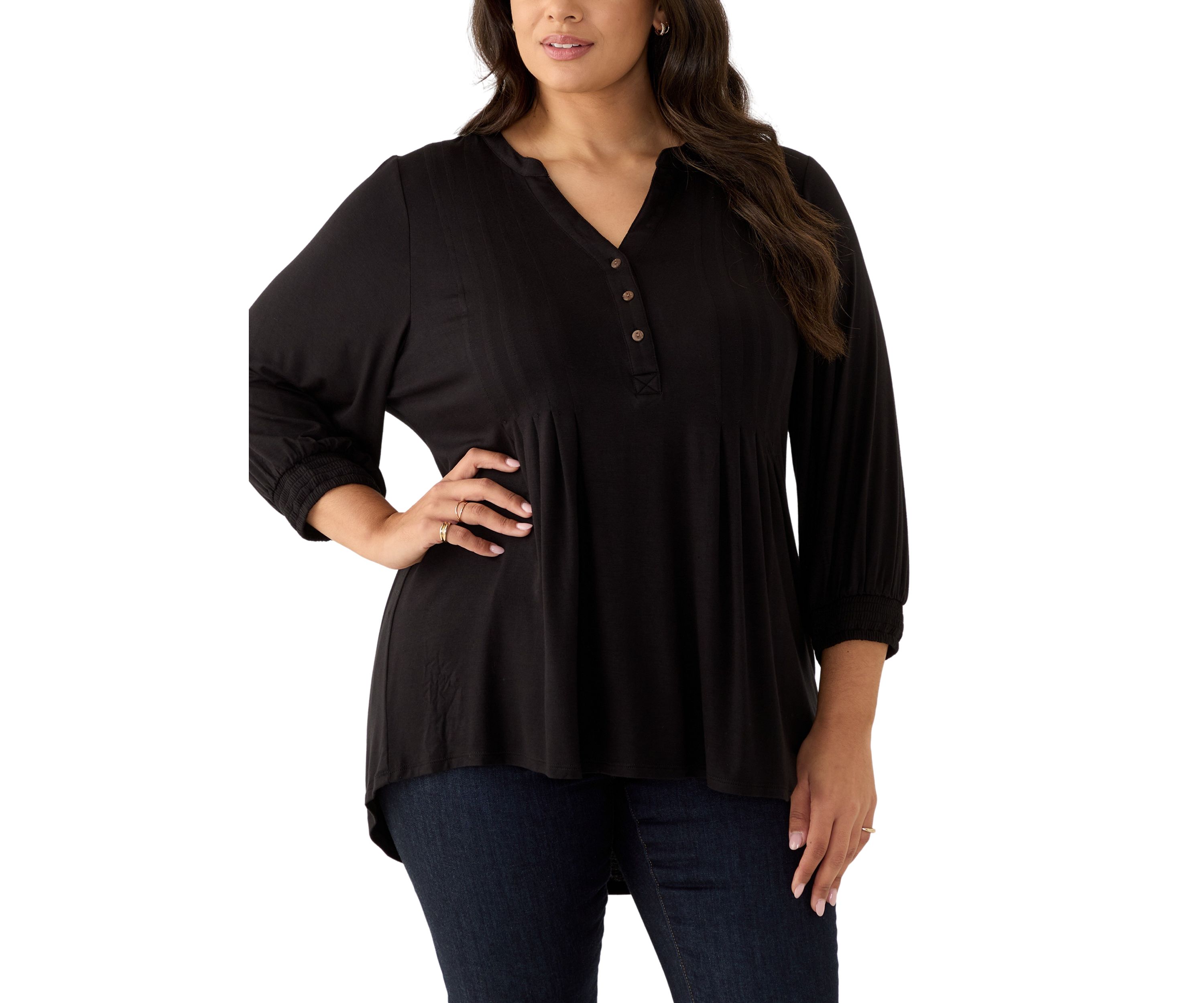 Plus Size Long Sleeve Henley Tunic 