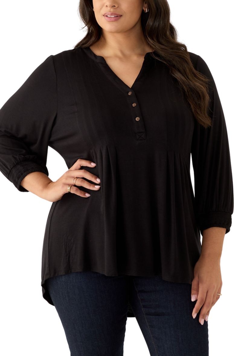 Plus Size Long Sleeve Henley Tunic 