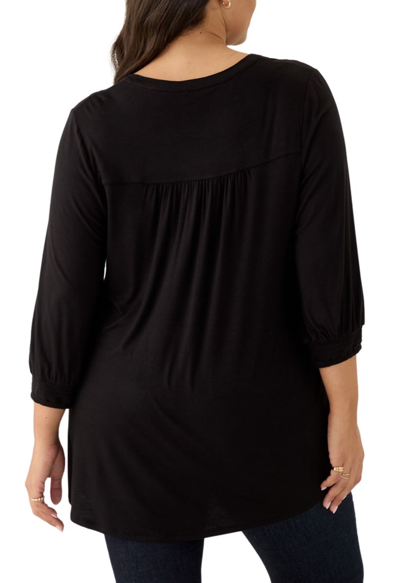 Plus Size Long Sleeve Henley Tunic 