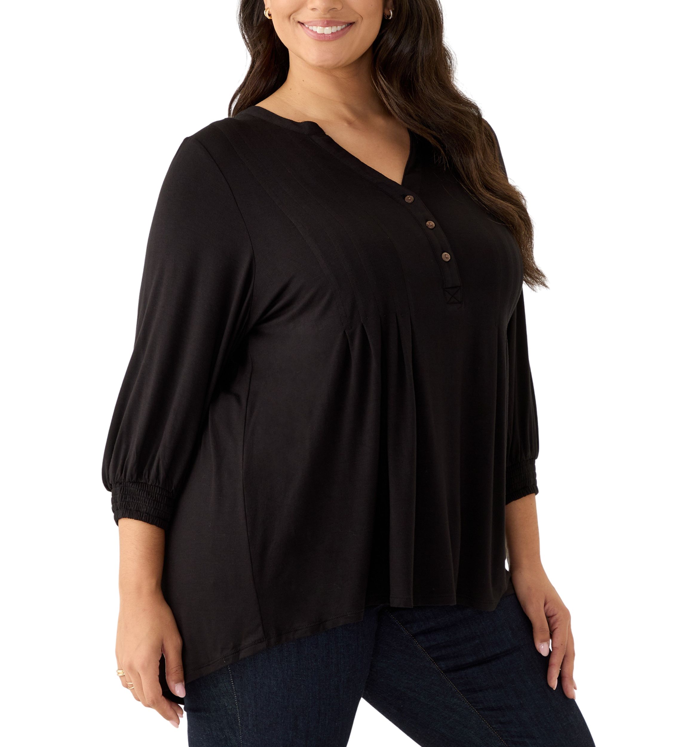 Plus Size Long Sleeve Henley Tunic 