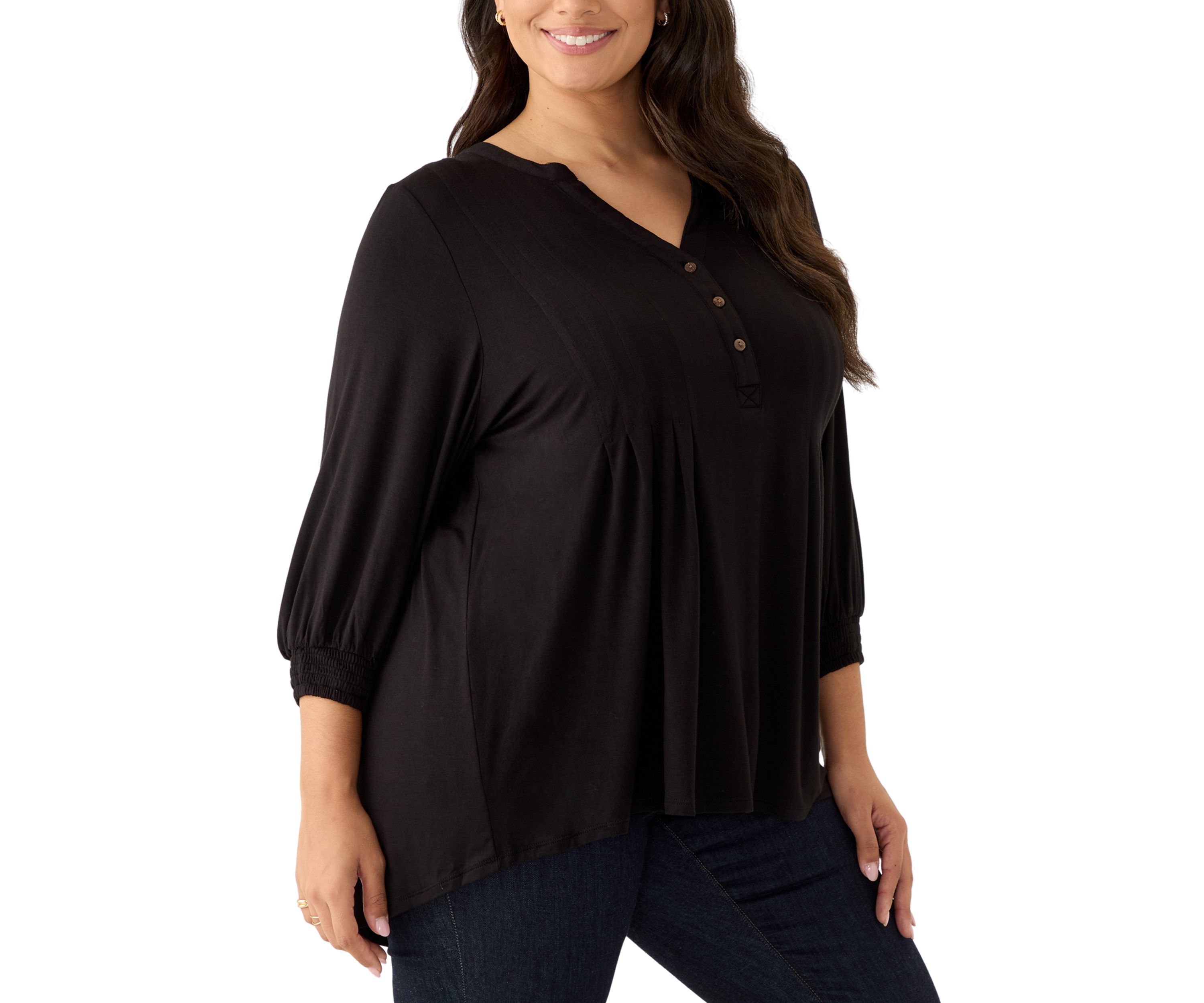 Plus Size Long Sleeve Henley Tunic 