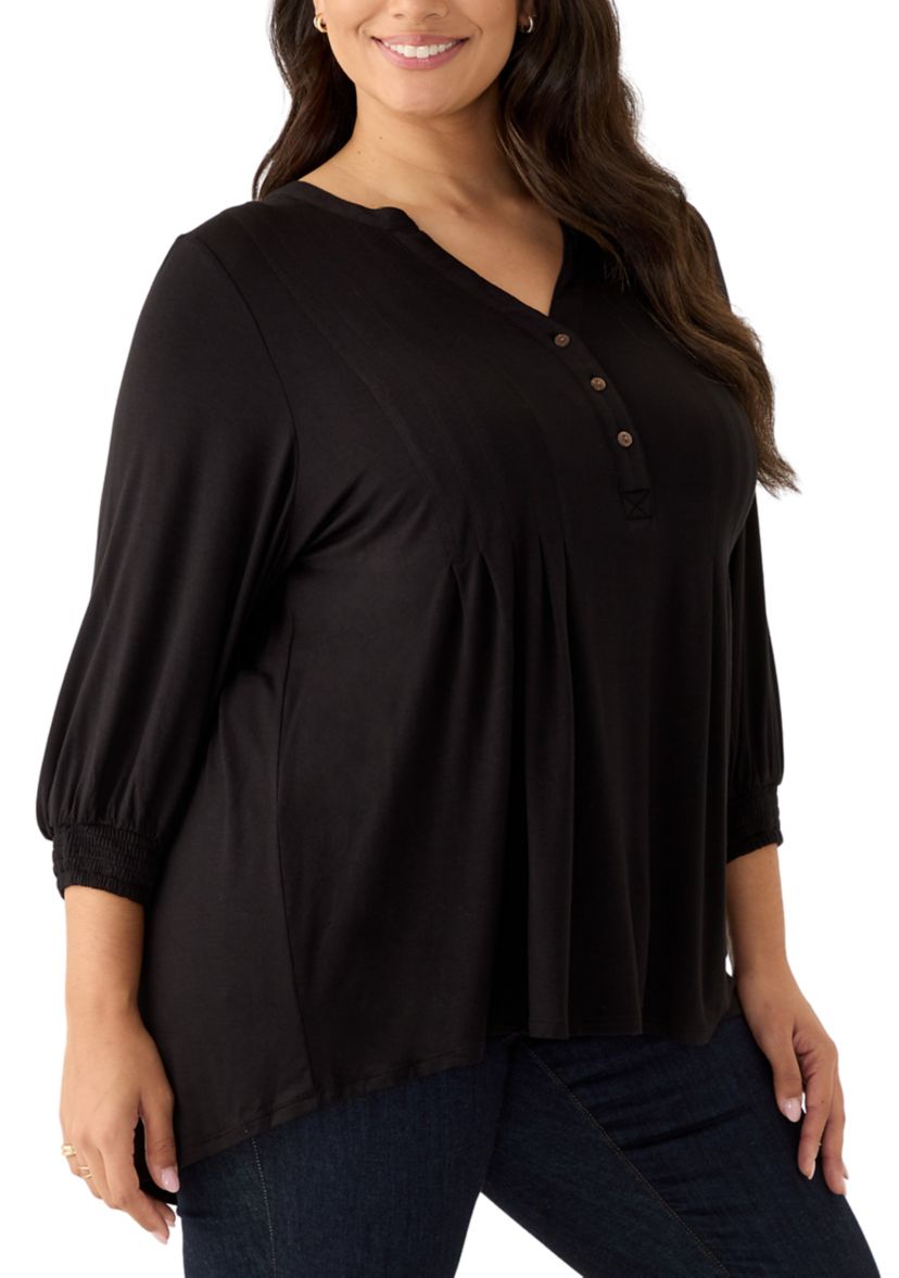 Plus Size Long Sleeve Henley Tunic 