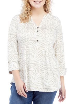 New Directions® Plus Size Roll Tab Knit Henley Shirt | belk