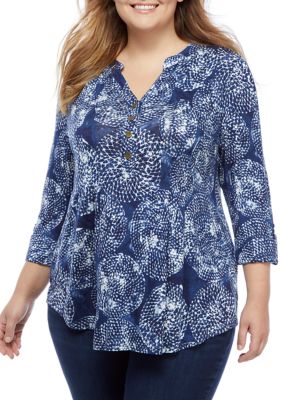 New Directions® Plus Size Roll Tab Knit Henley Top | belk