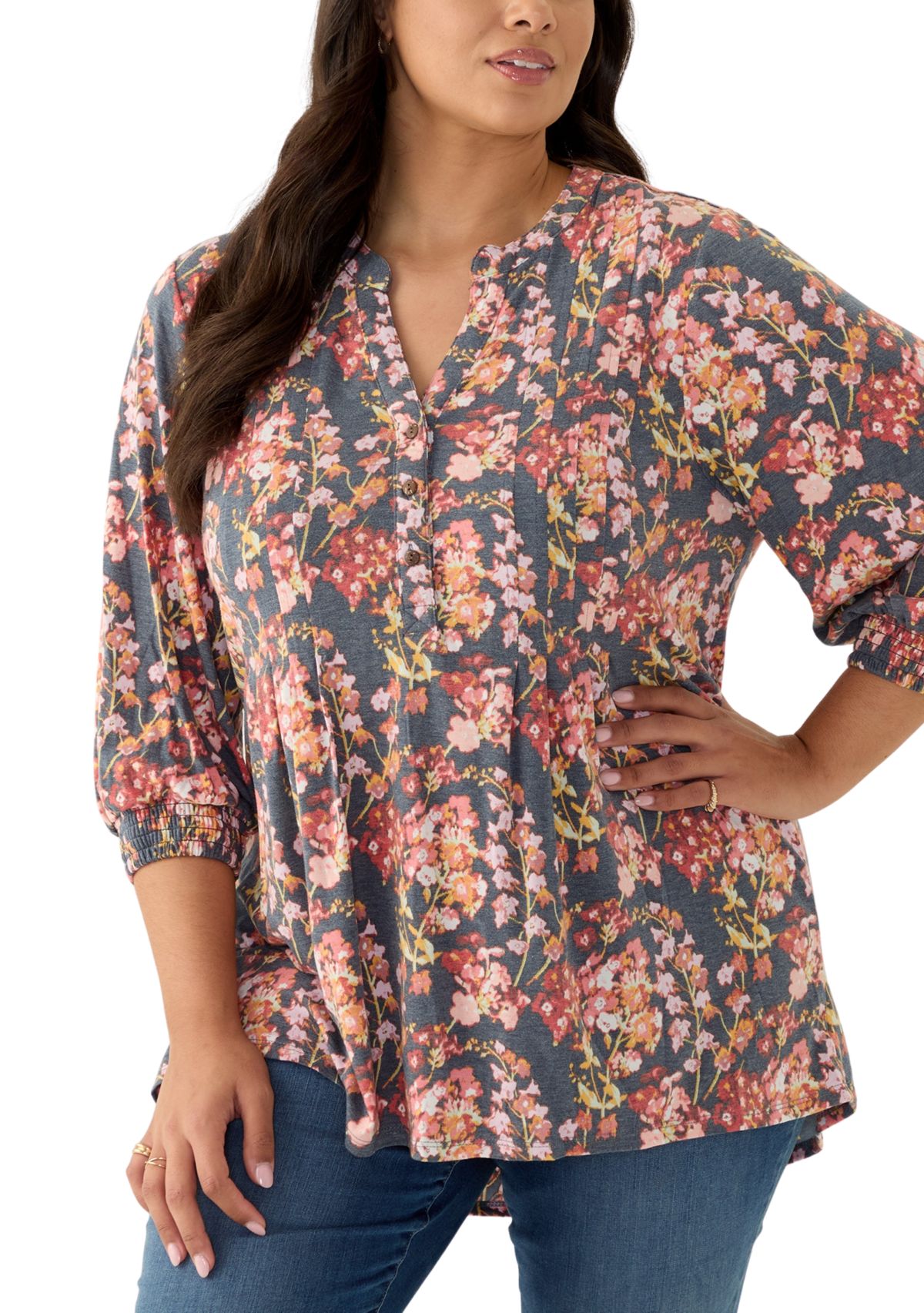 Plus Size Long Sleeve Henley Tunic 