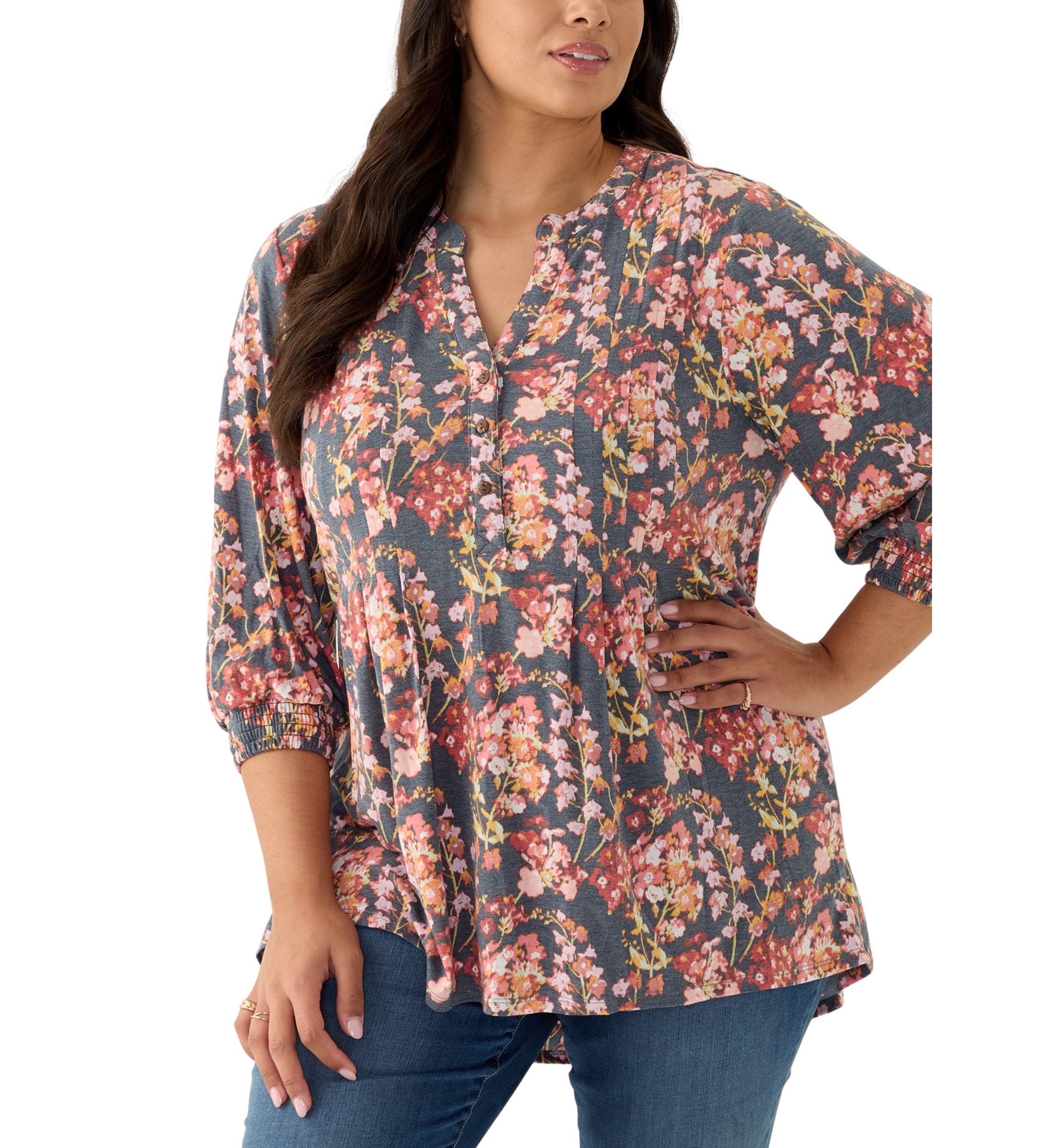 Plus Size Long Sleeve Henley Tunic 