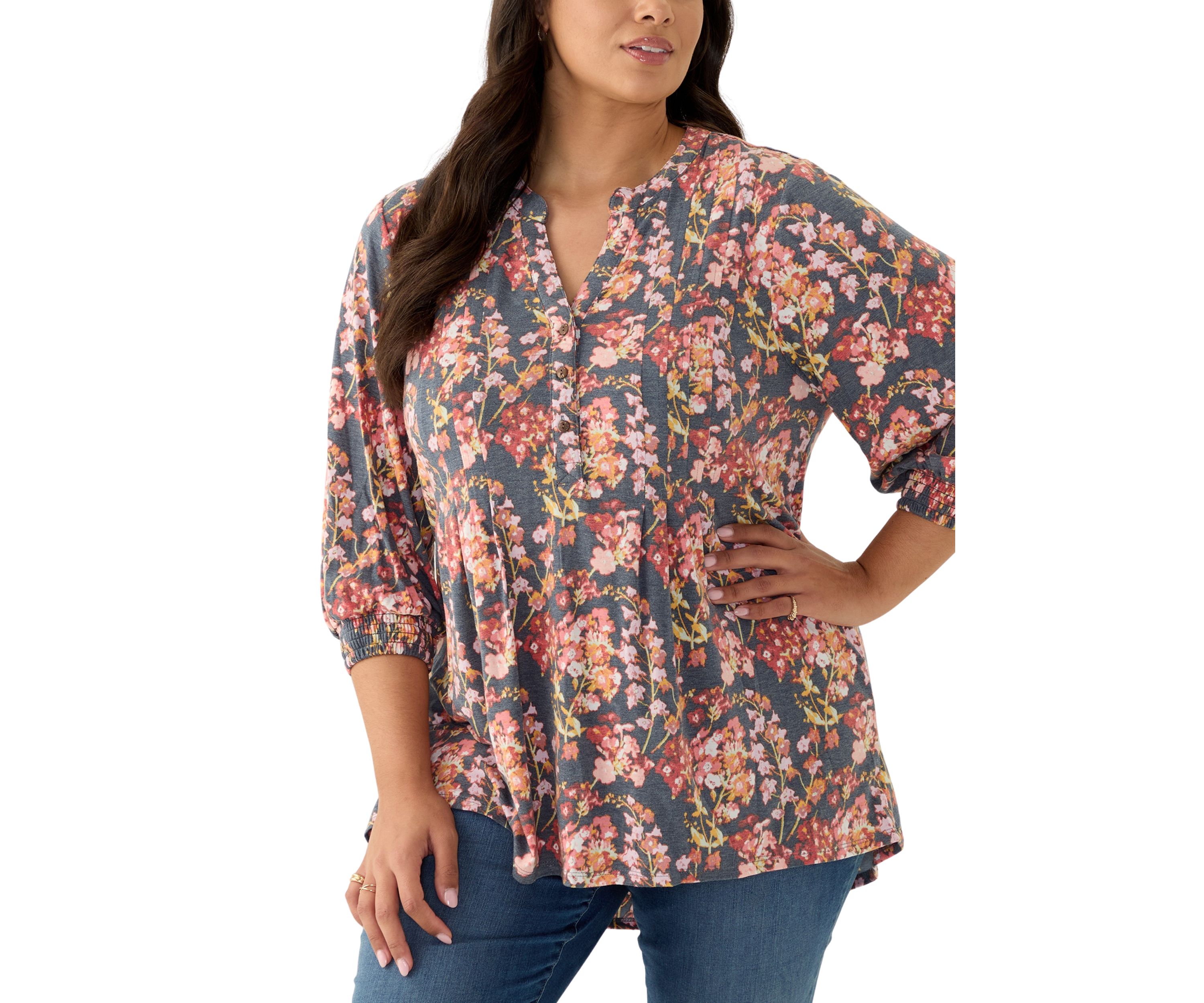 Plus Size Long Sleeve Henley Tunic 