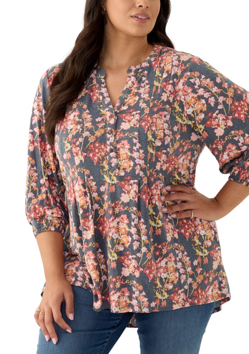 Plus Size Long Sleeve Henley Tunic 