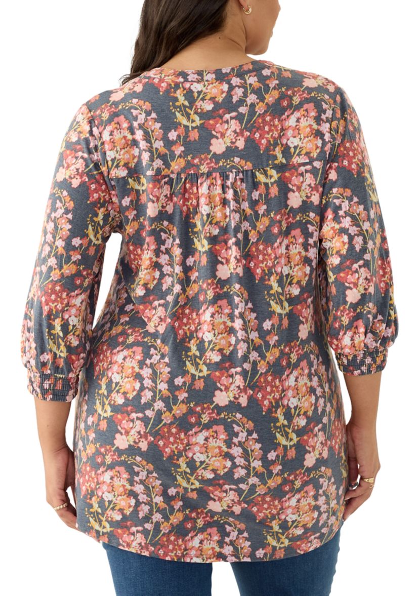 Plus Size Long Sleeve Henley Tunic 