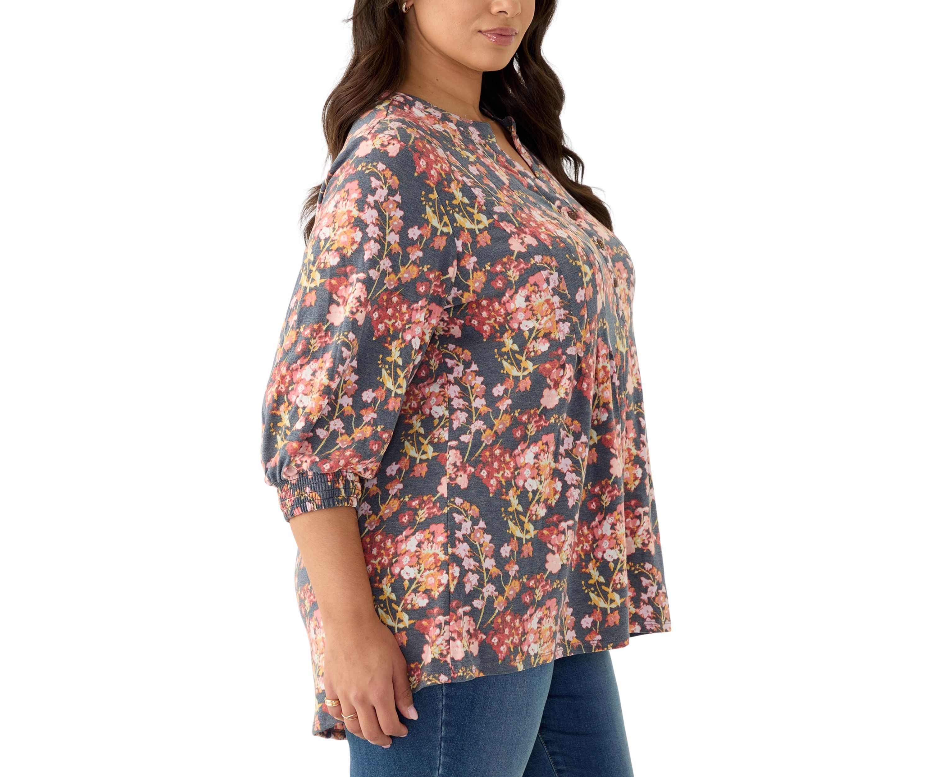 Plus Size Long Sleeve Henley Tunic 