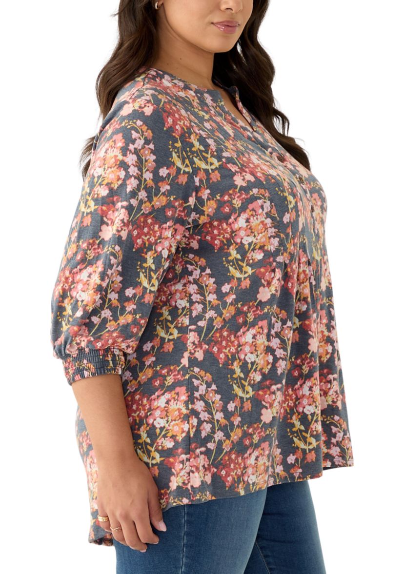 Plus Size Long Sleeve Henley Tunic 