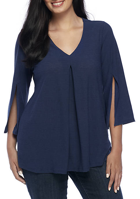 New Directions® Plus Size Long Sleeve Flyaway Knit-to-Woven Top | belk