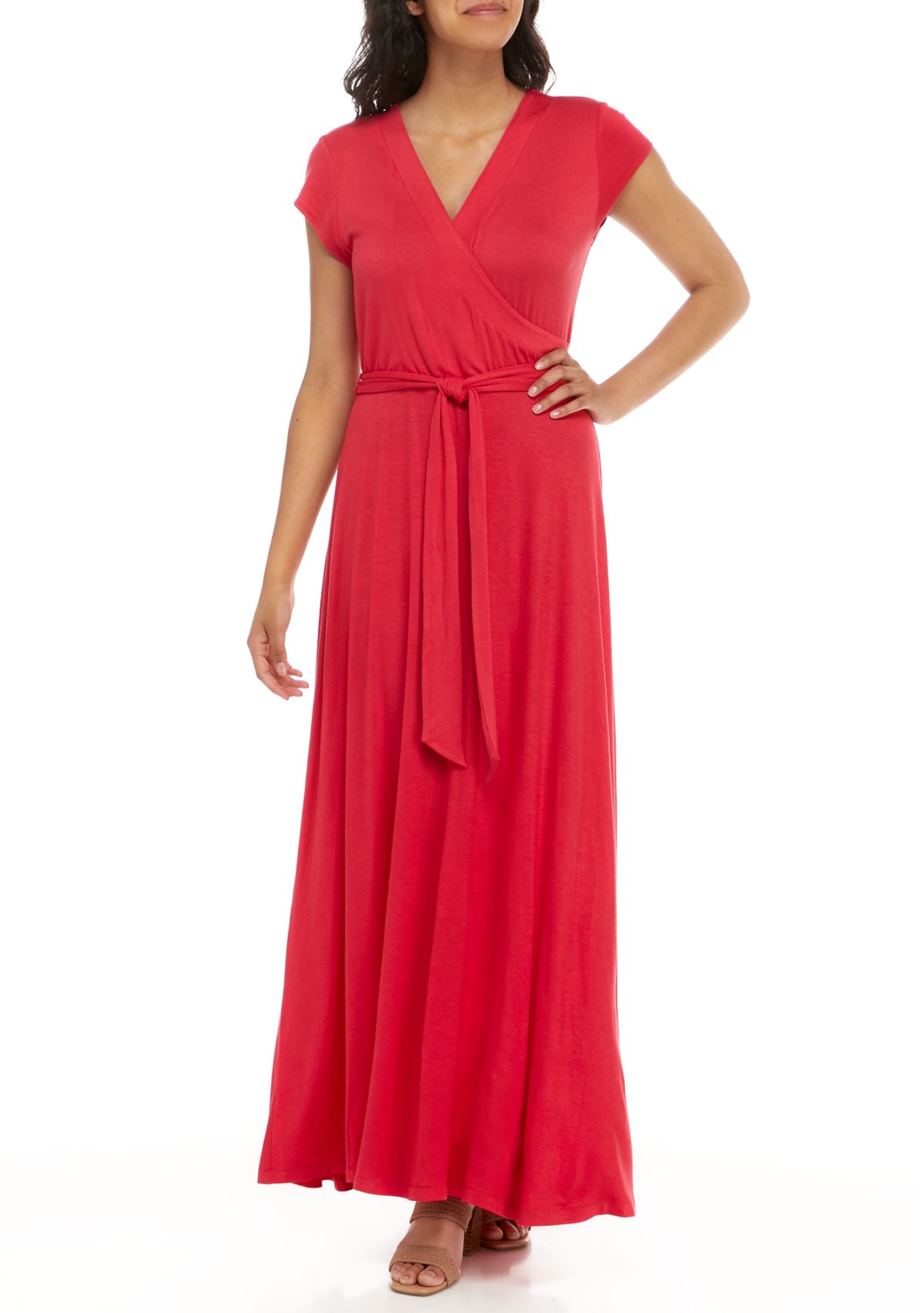 Petite Cap Sleeve Wrap Maxi Dress 