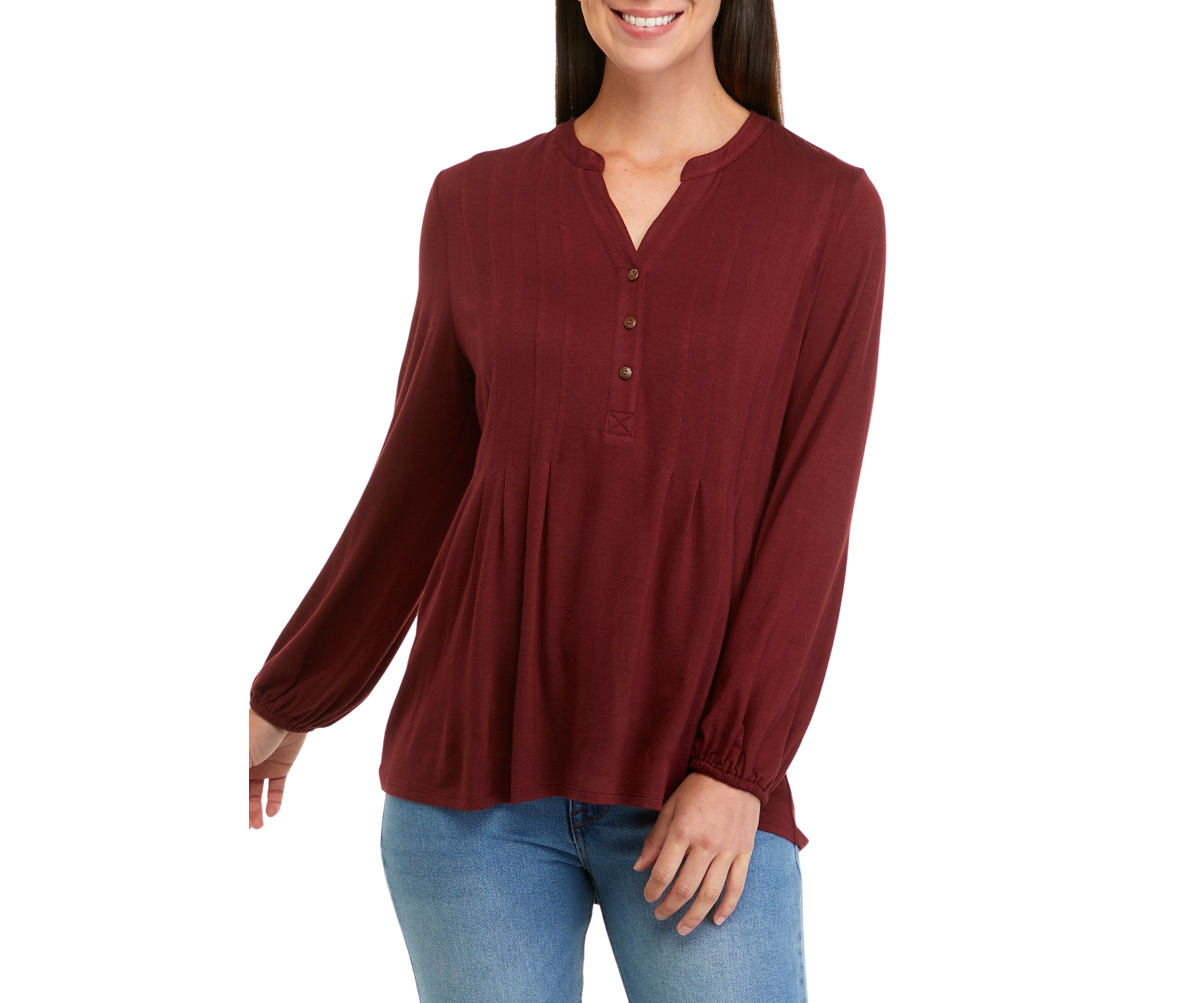 Petite Long Sleeve Tunic Henley Shirt