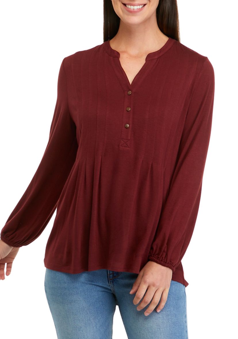 Petite Long Sleeve Tunic Henley Shirt