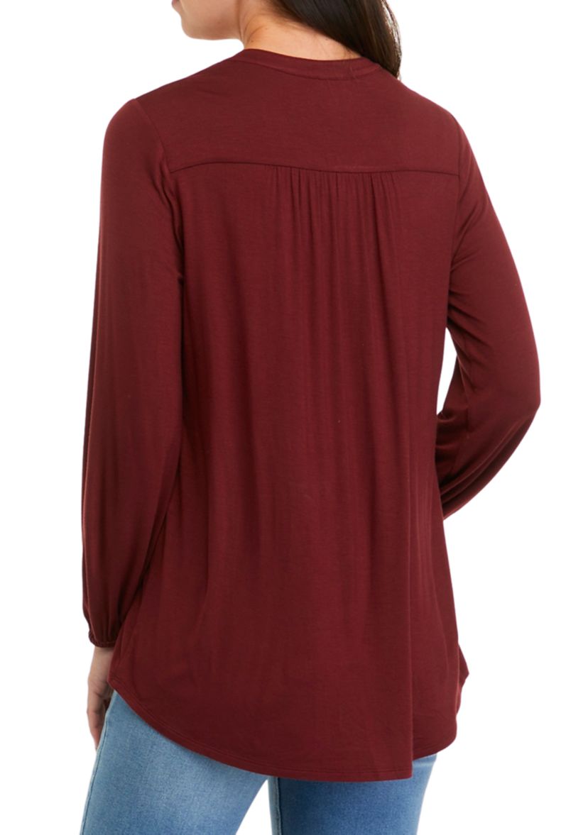 Petite Long Sleeve Tunic Henley Shirt