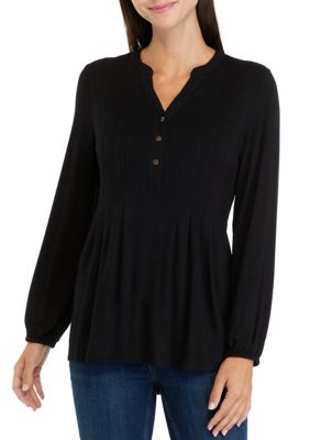 Wonderly Petite Long Sleeve Tunic Henley Shirt | belk