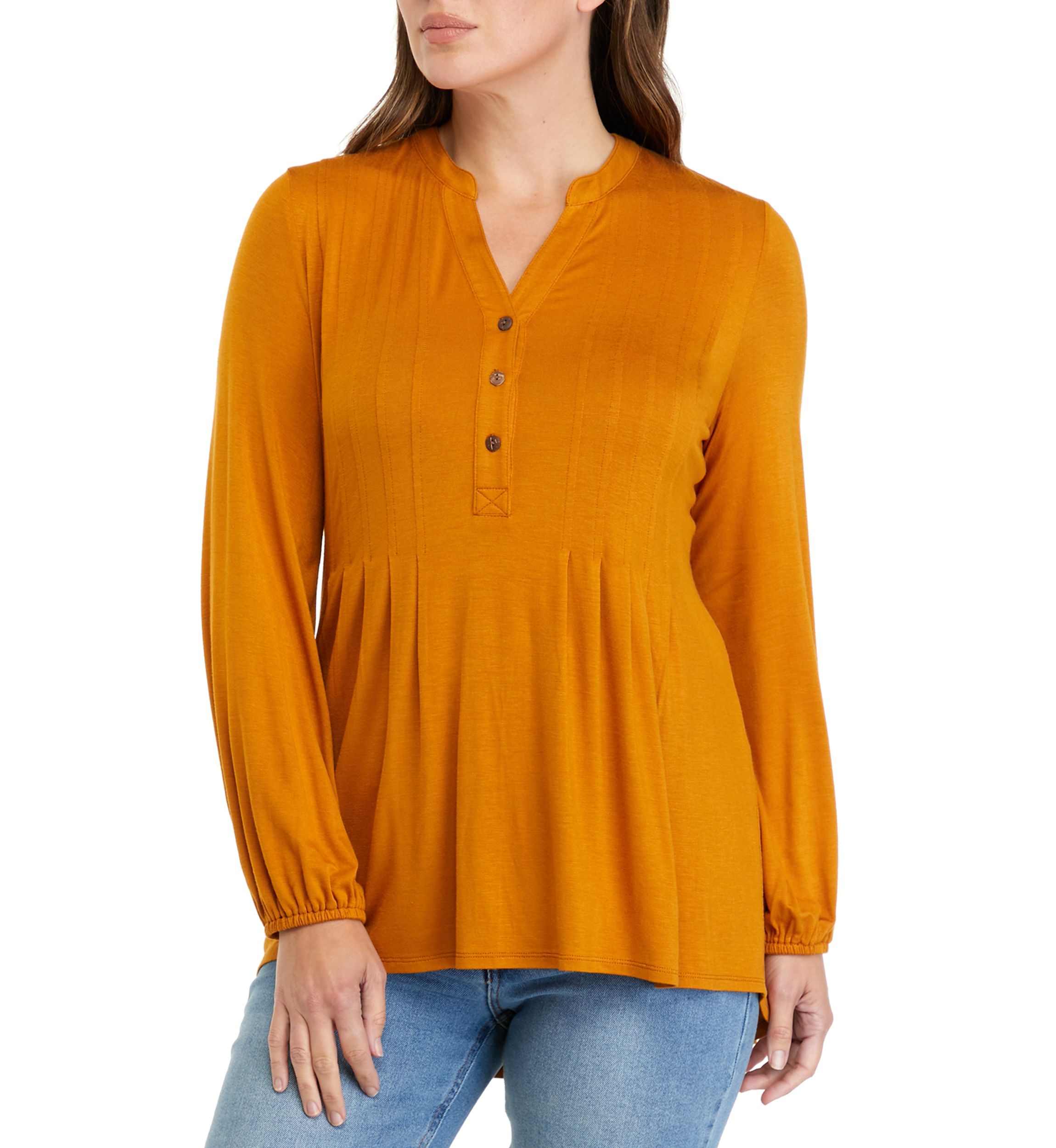 Petite Long Sleeve Tunic Henley Shirt