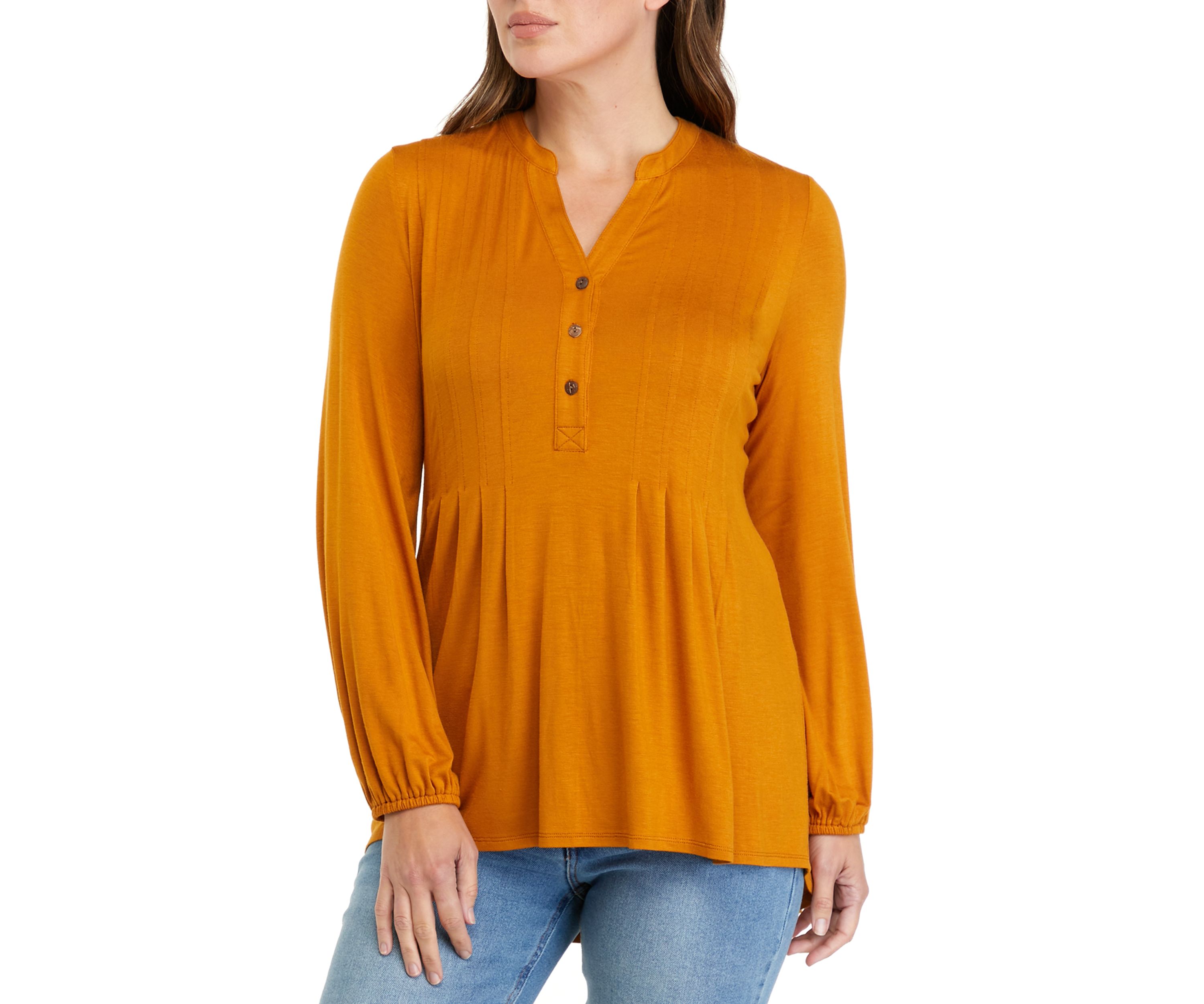 Petite Long Sleeve Tunic Henley Shirt