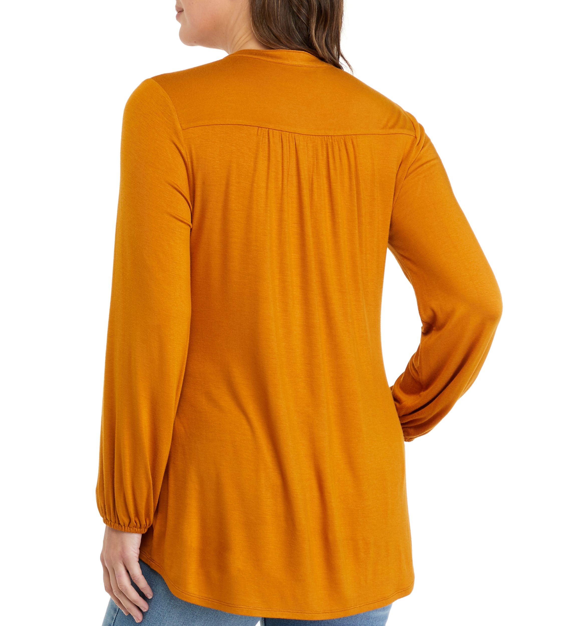 Petite Long Sleeve Tunic Henley Shirt