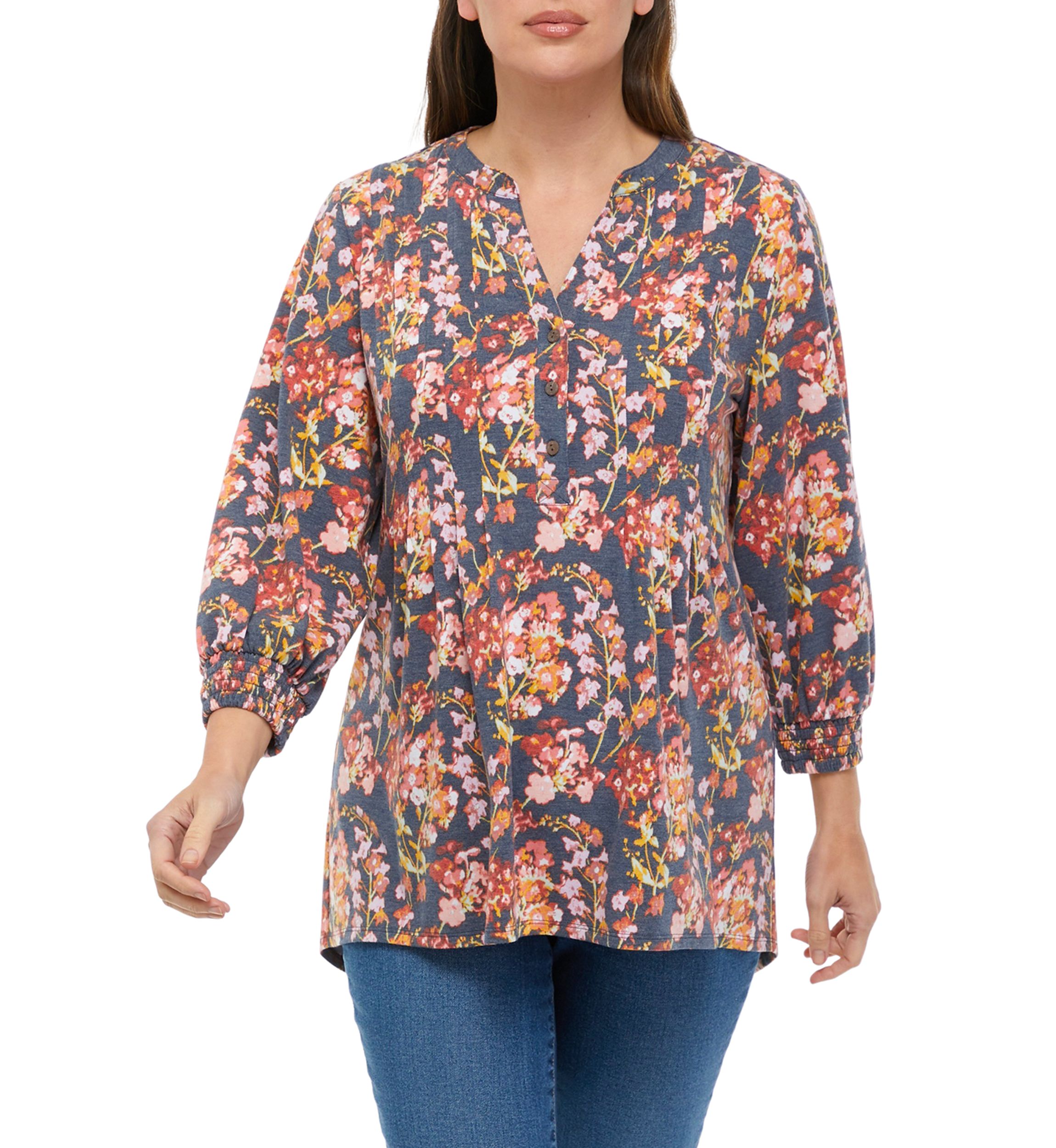 Petite 3/4 Sleeve Henley Tunic 