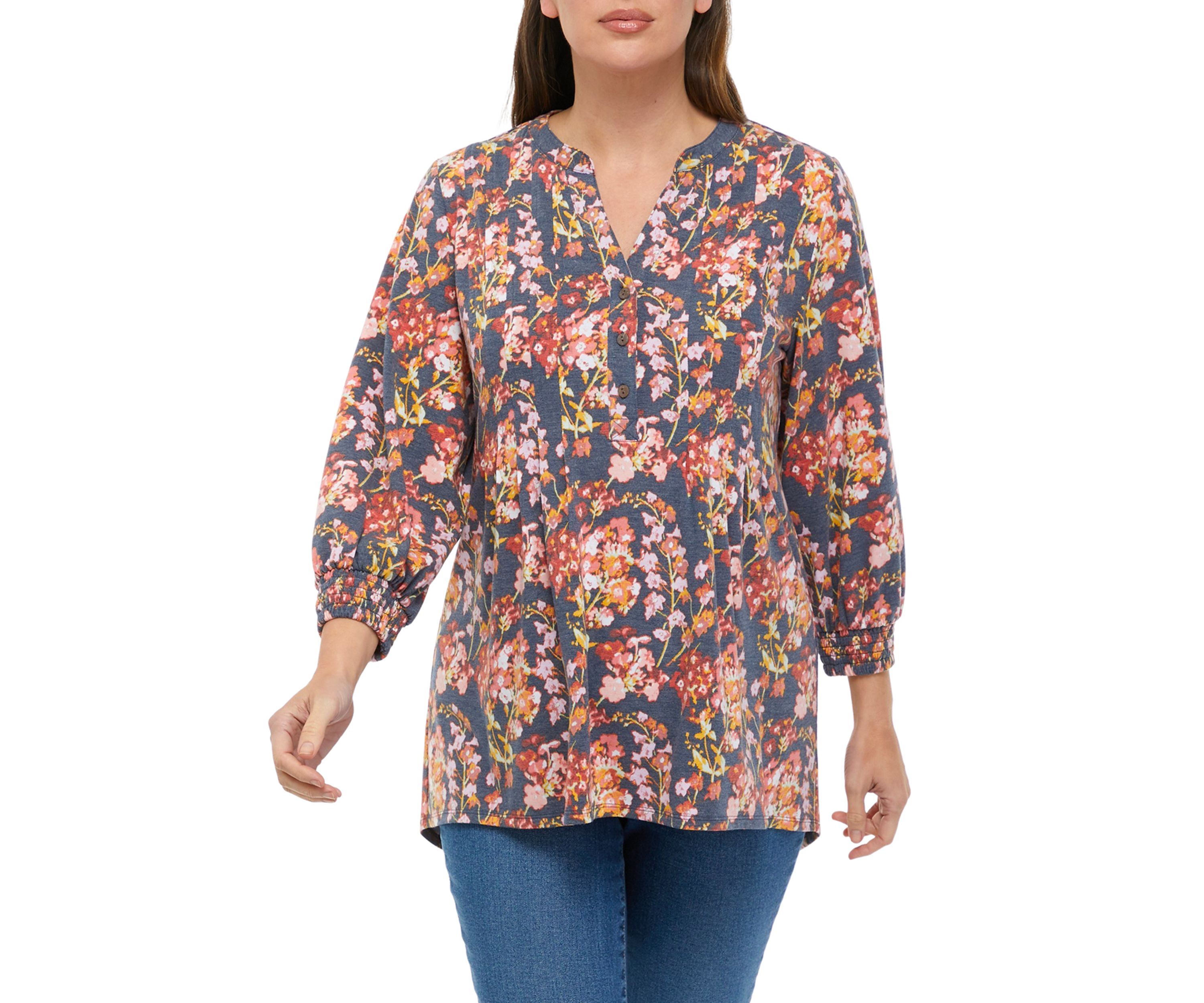 Petite 3/4 Sleeve Henley Tunic 