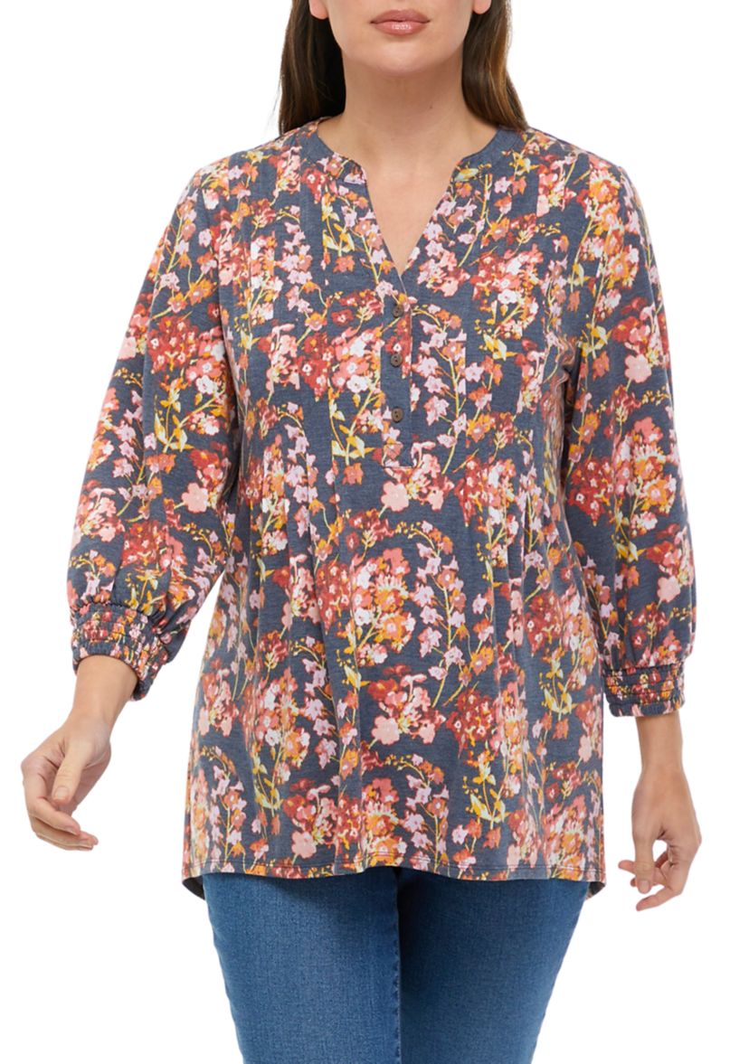 Petite 3/4 Sleeve Henley Tunic 