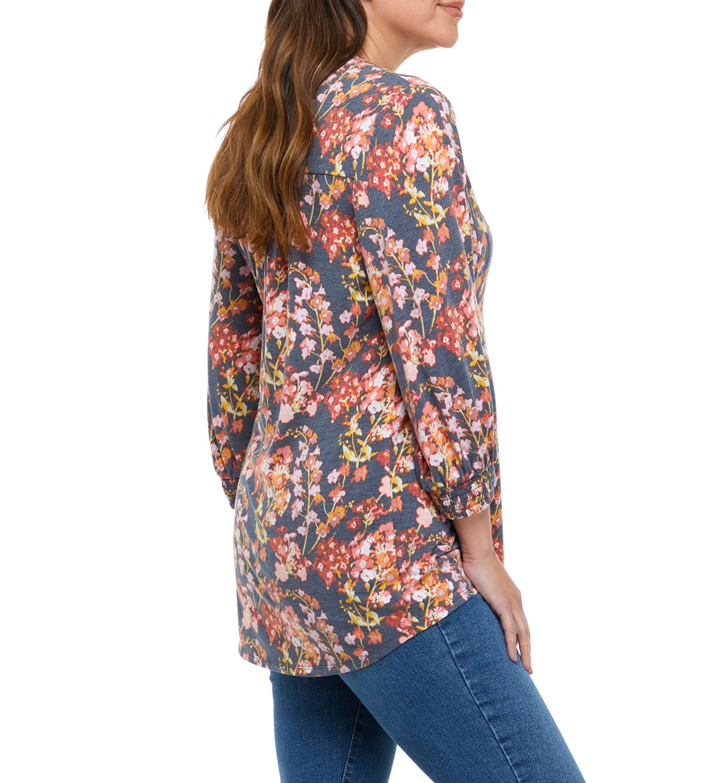 Petite 3/4 Sleeve Henley Tunic 