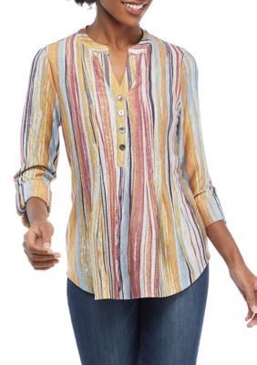 striped casual henley linen shirts