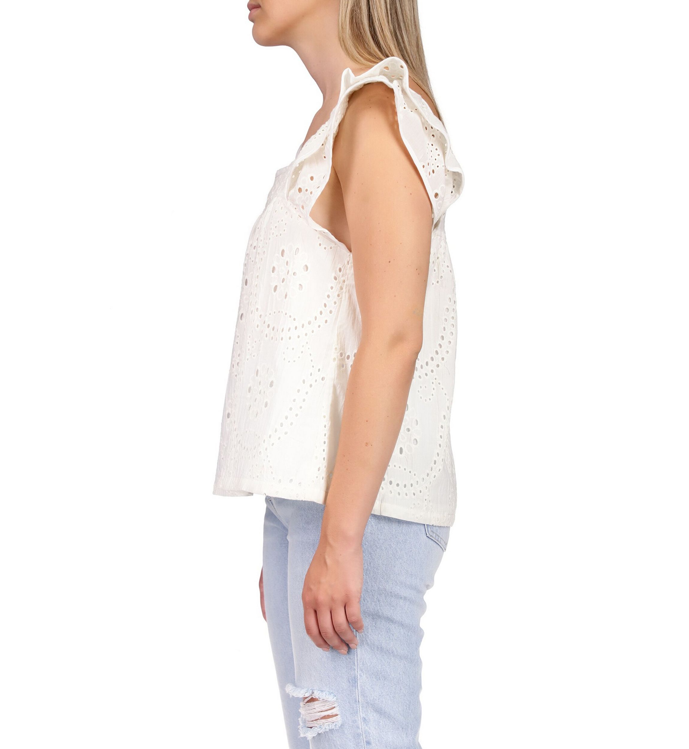 Womens Eyelet Ruffle Sleeve Top