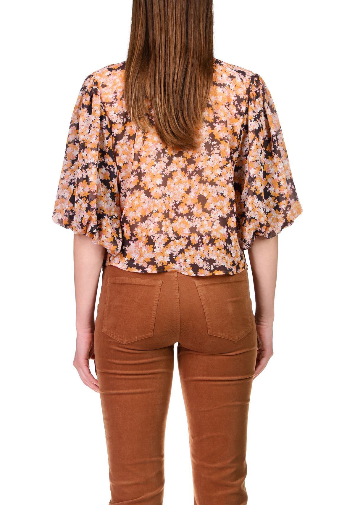 Womens Puff Sleeve Button Front Top