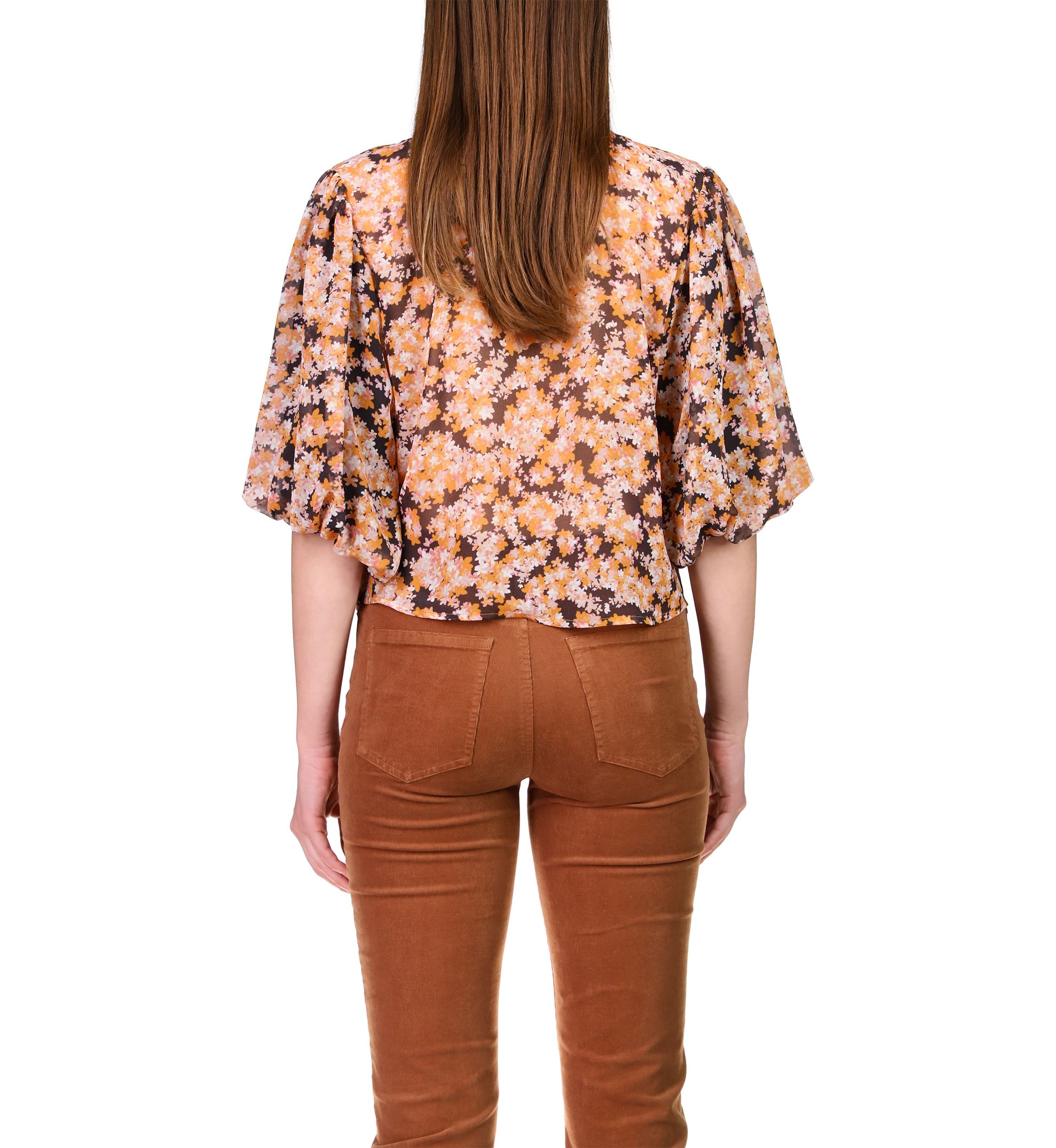 Womens Puff Sleeve Button Front Top