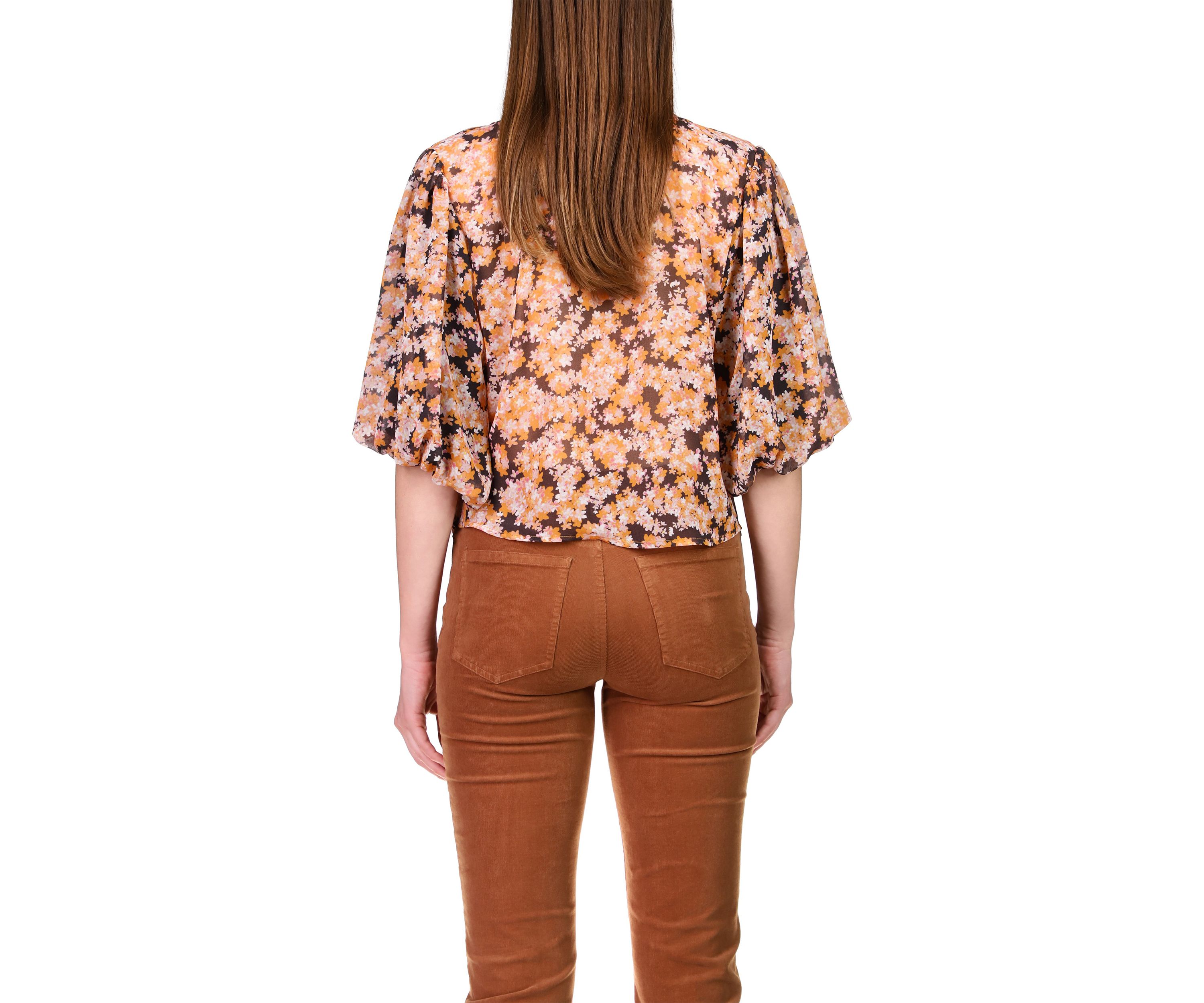 Womens Puff Sleeve Button Front Top