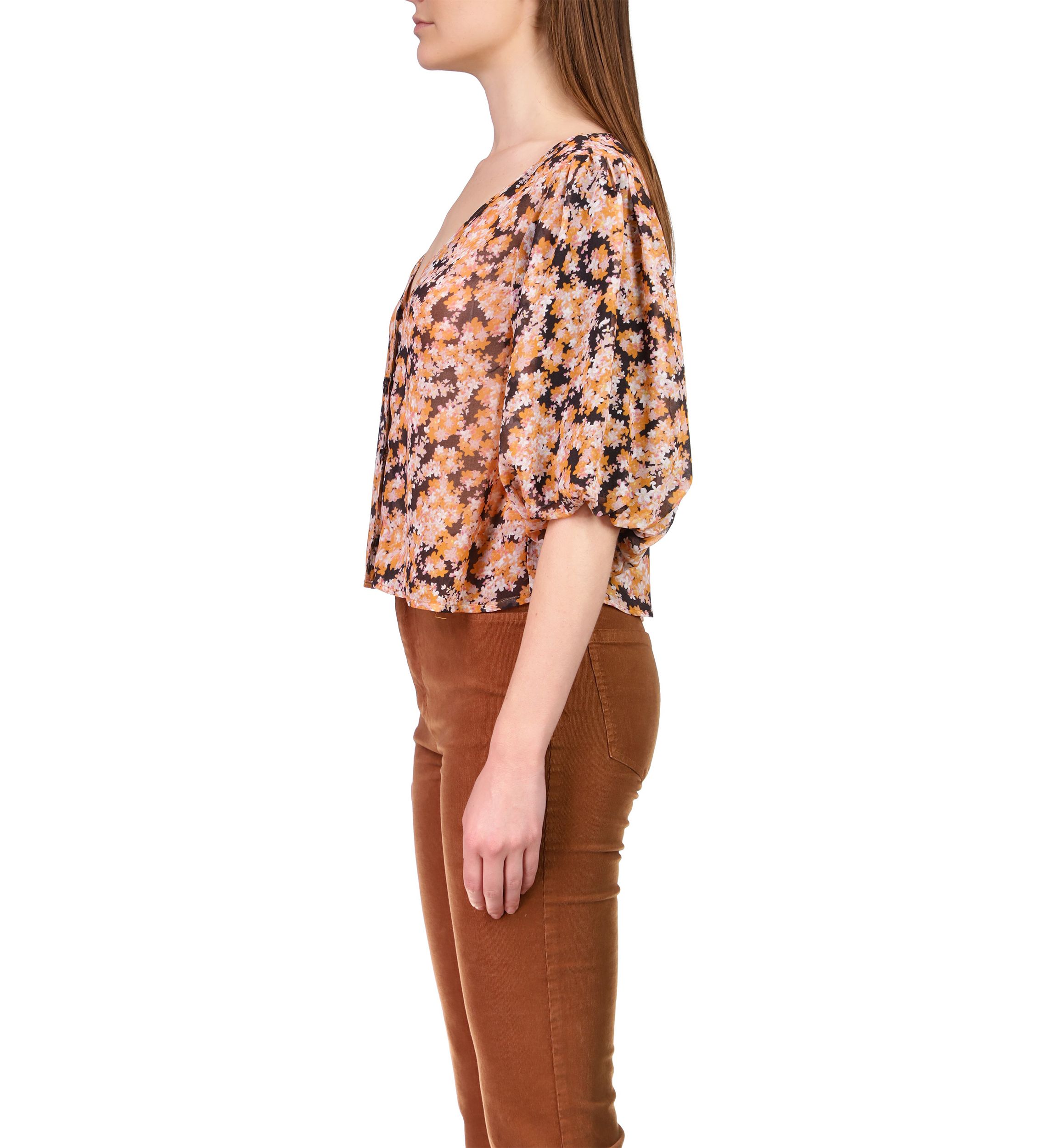 Womens Puff Sleeve Button Front Top