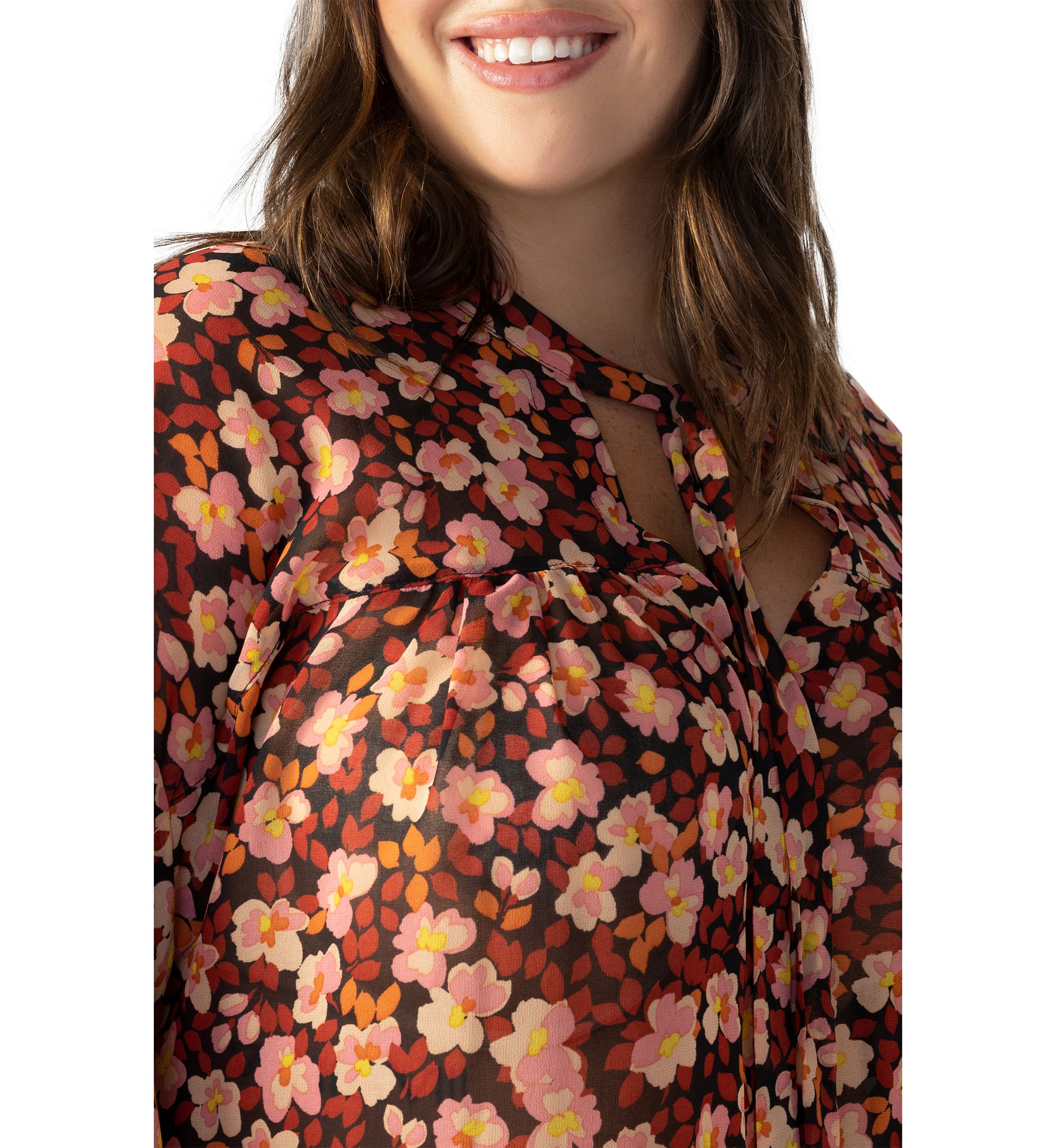 Plus Size Long Sleeve Tie Neck Woven Blouse
