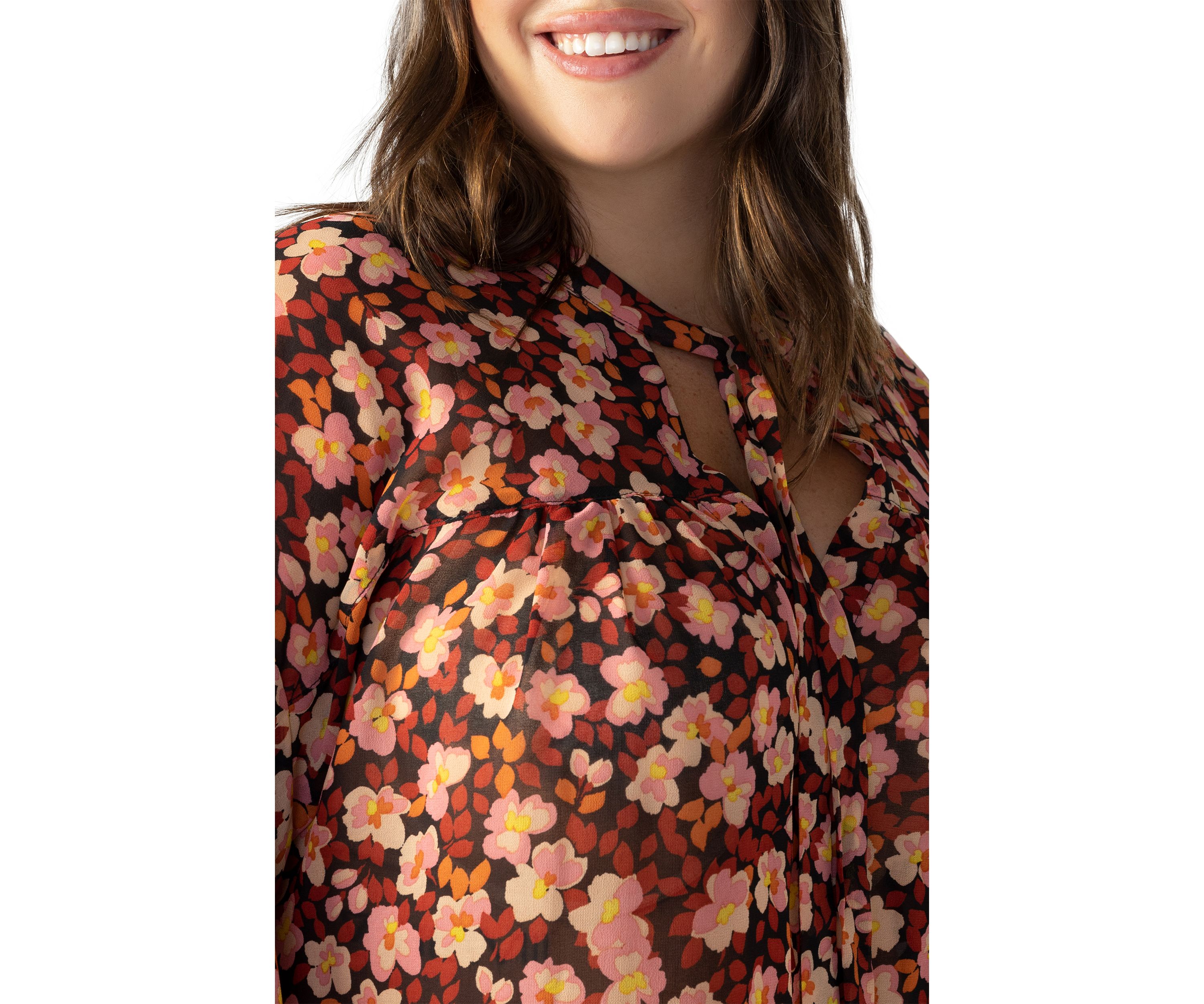 Plus Size Long Sleeve Tie Neck Woven Blouse