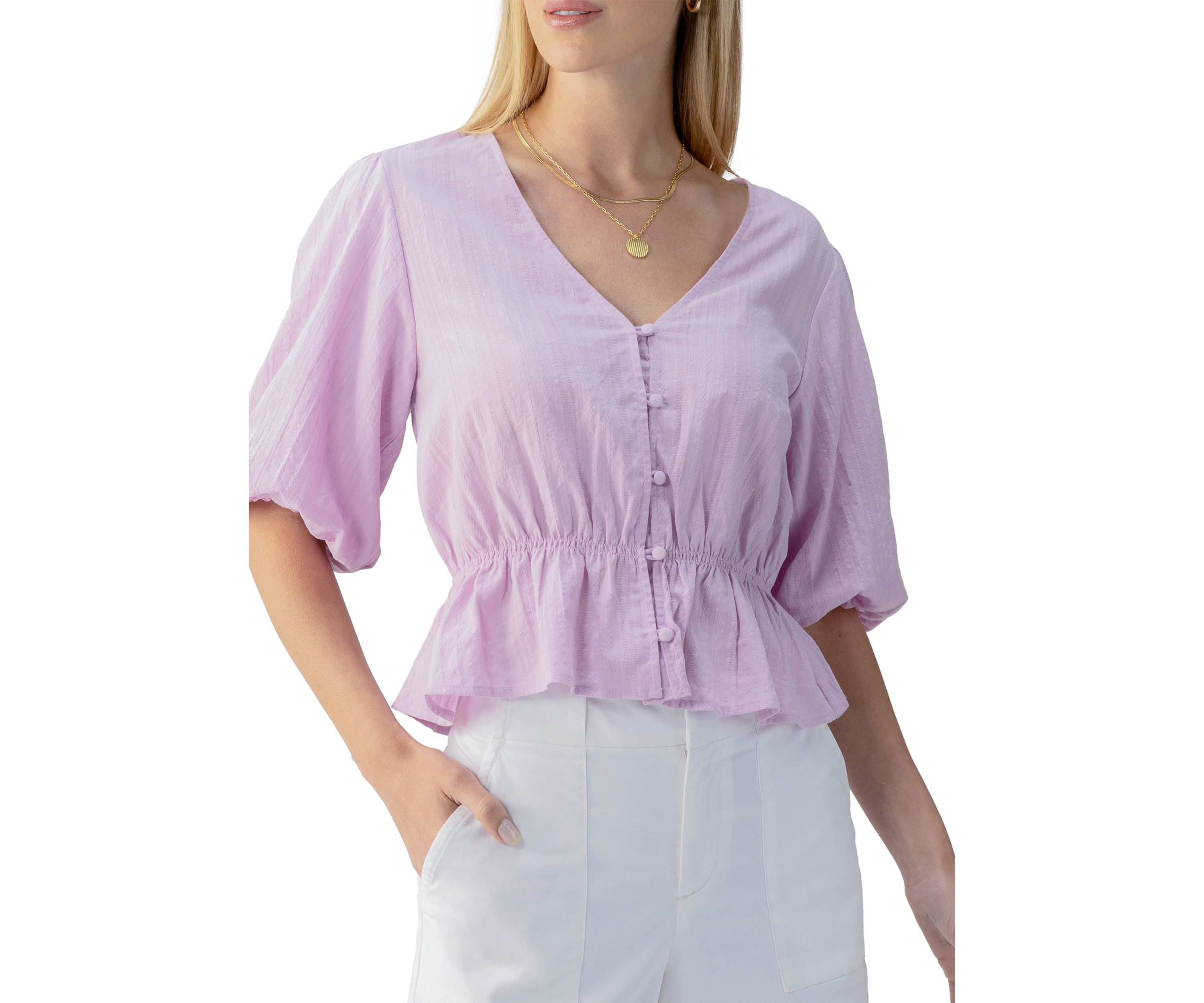 Womens Lucky You Button Front Blouse
