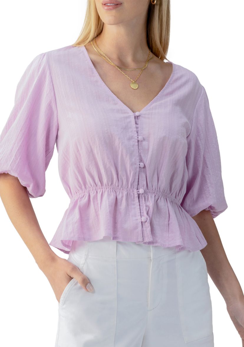 Womens Lucky You Button Front Blouse