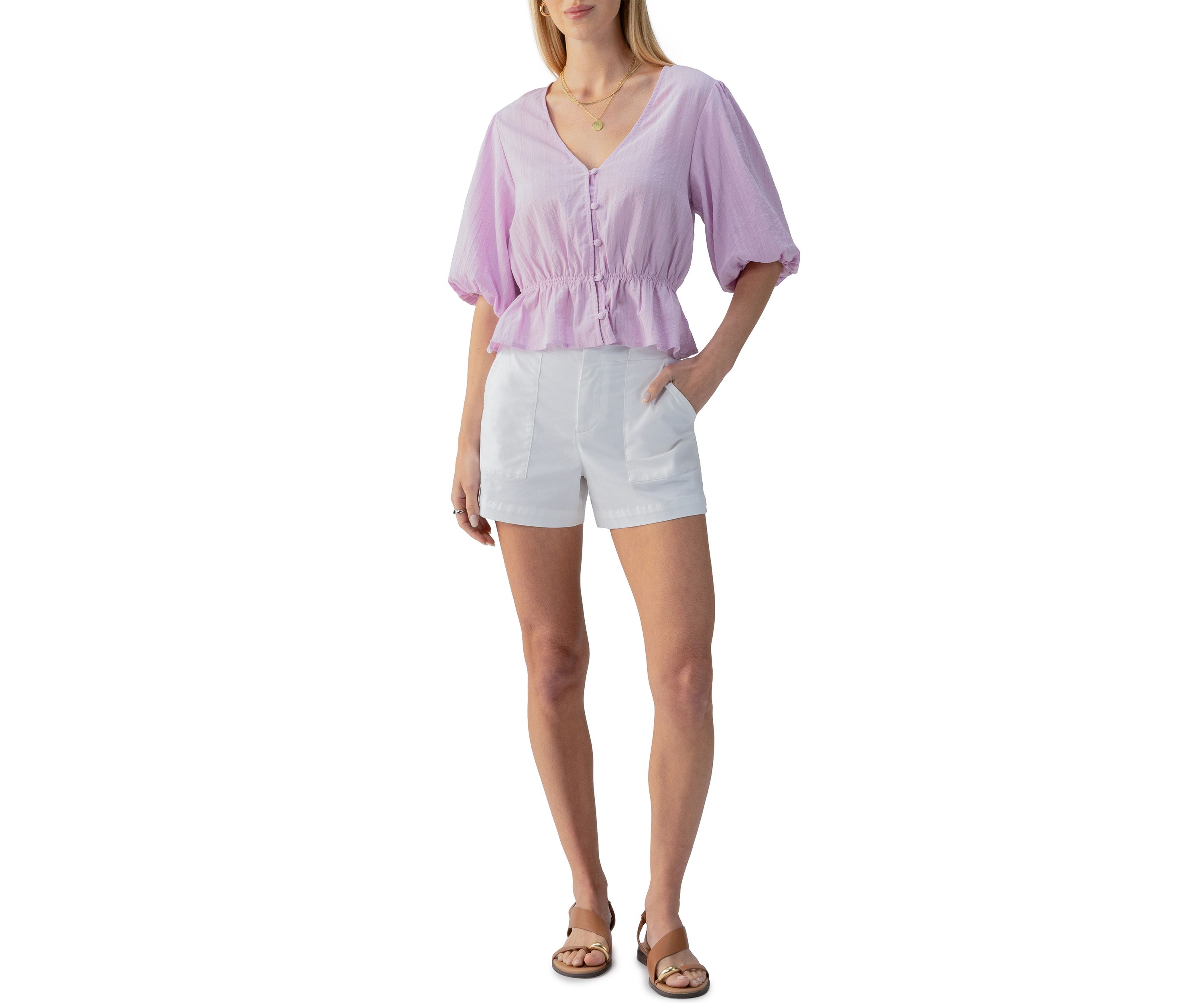 Womens Lucky You Button Front Blouse