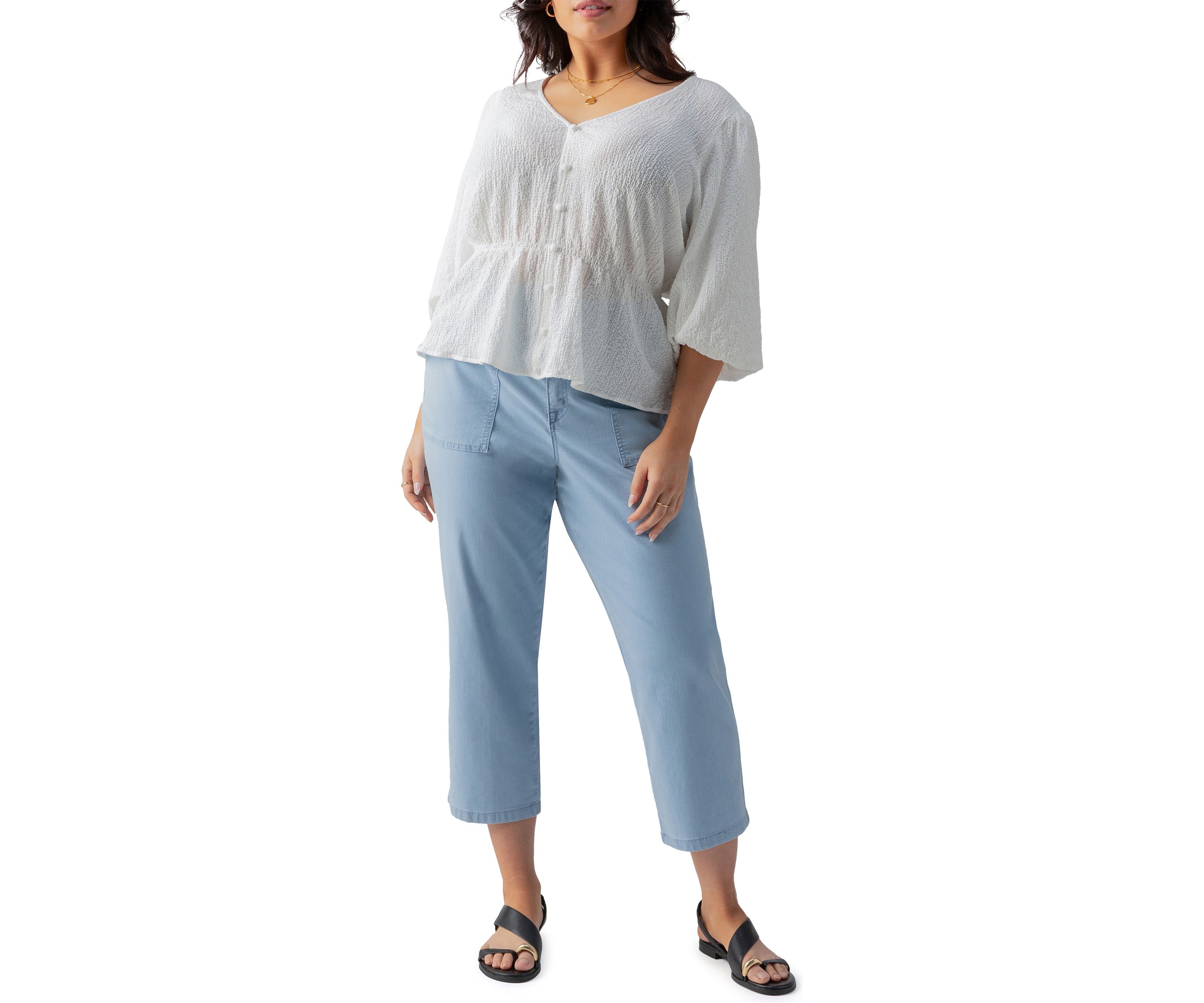 Plus Size Textured Button Front Blouse
