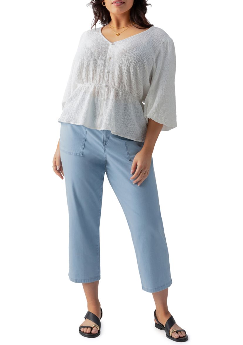 Plus Size Textured Button Front Blouse