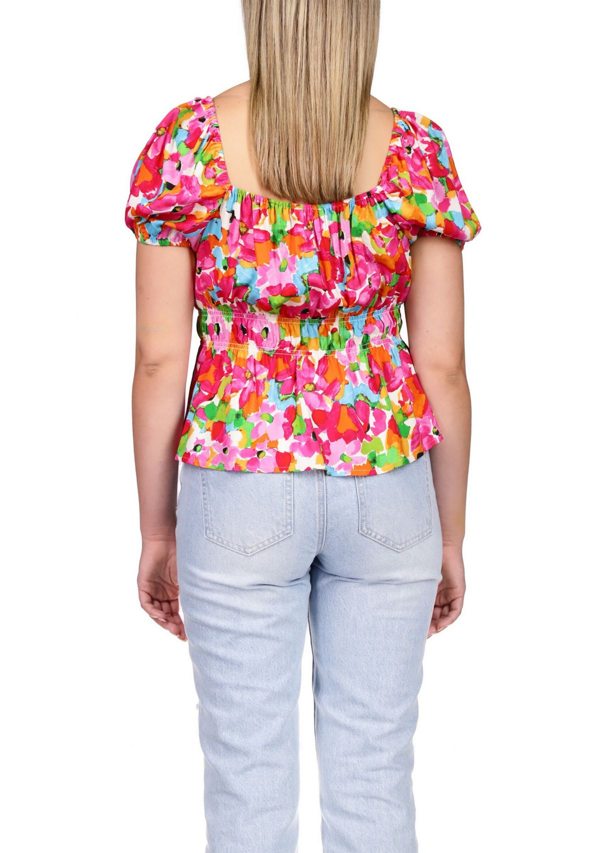 Womens Puff Sleeve Floral Top