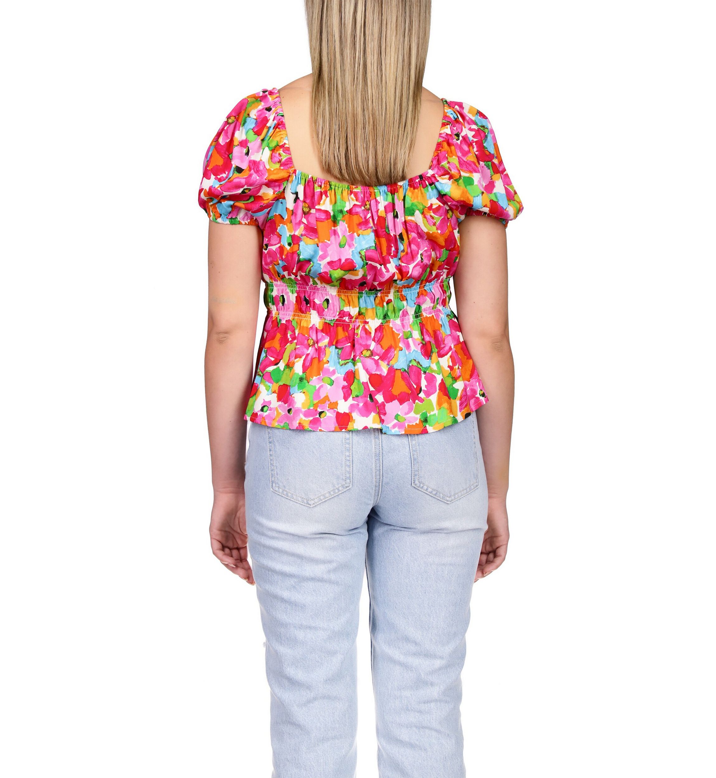 Womens Puff Sleeve Floral Top