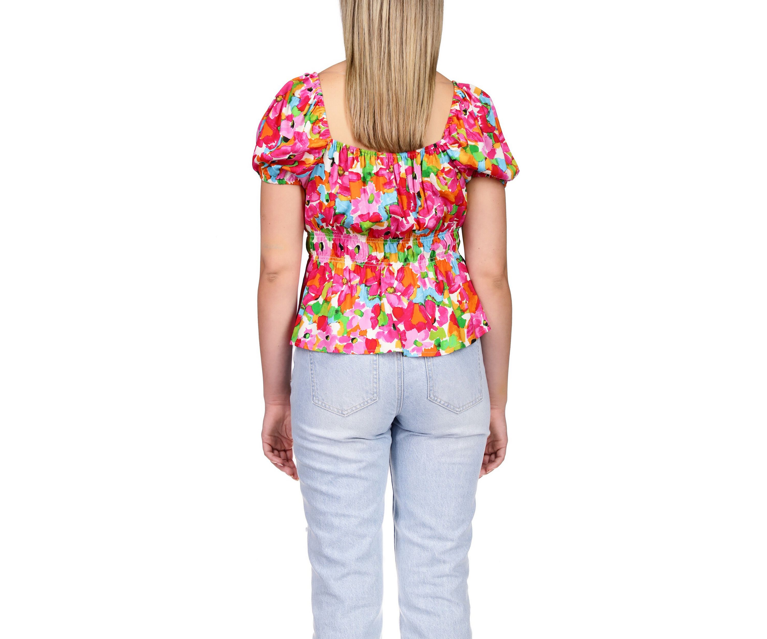 Womens Puff Sleeve Floral Top