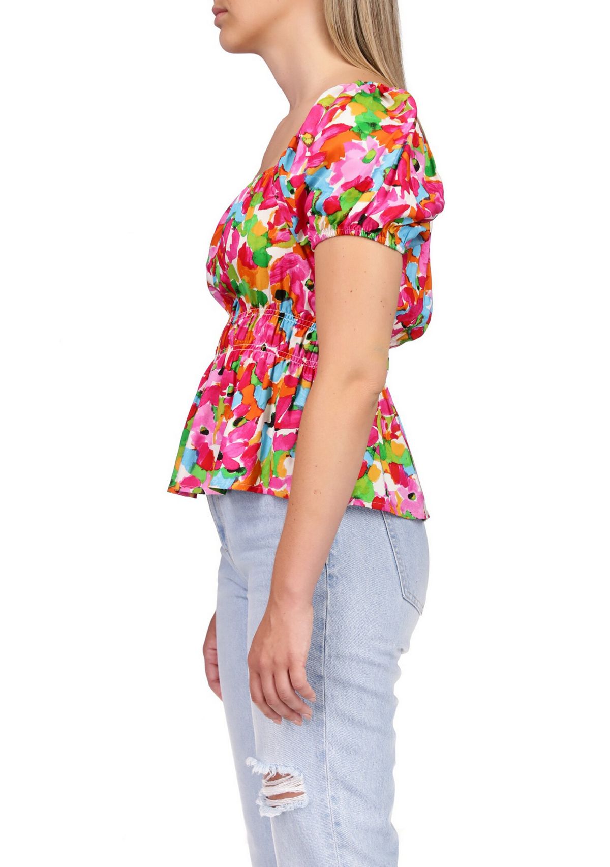 Womens Puff Sleeve Floral Top