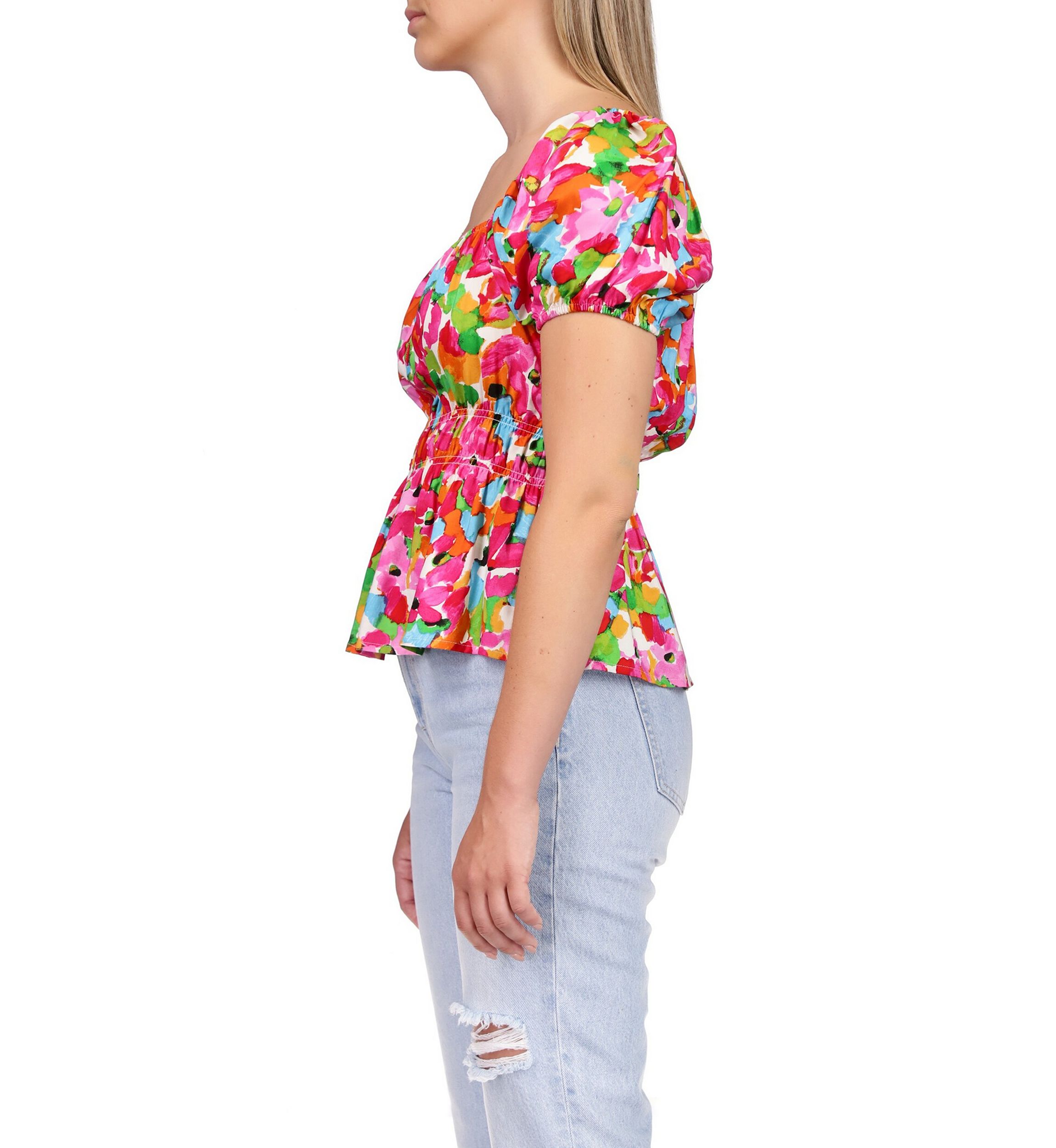 Womens Puff Sleeve Floral Top