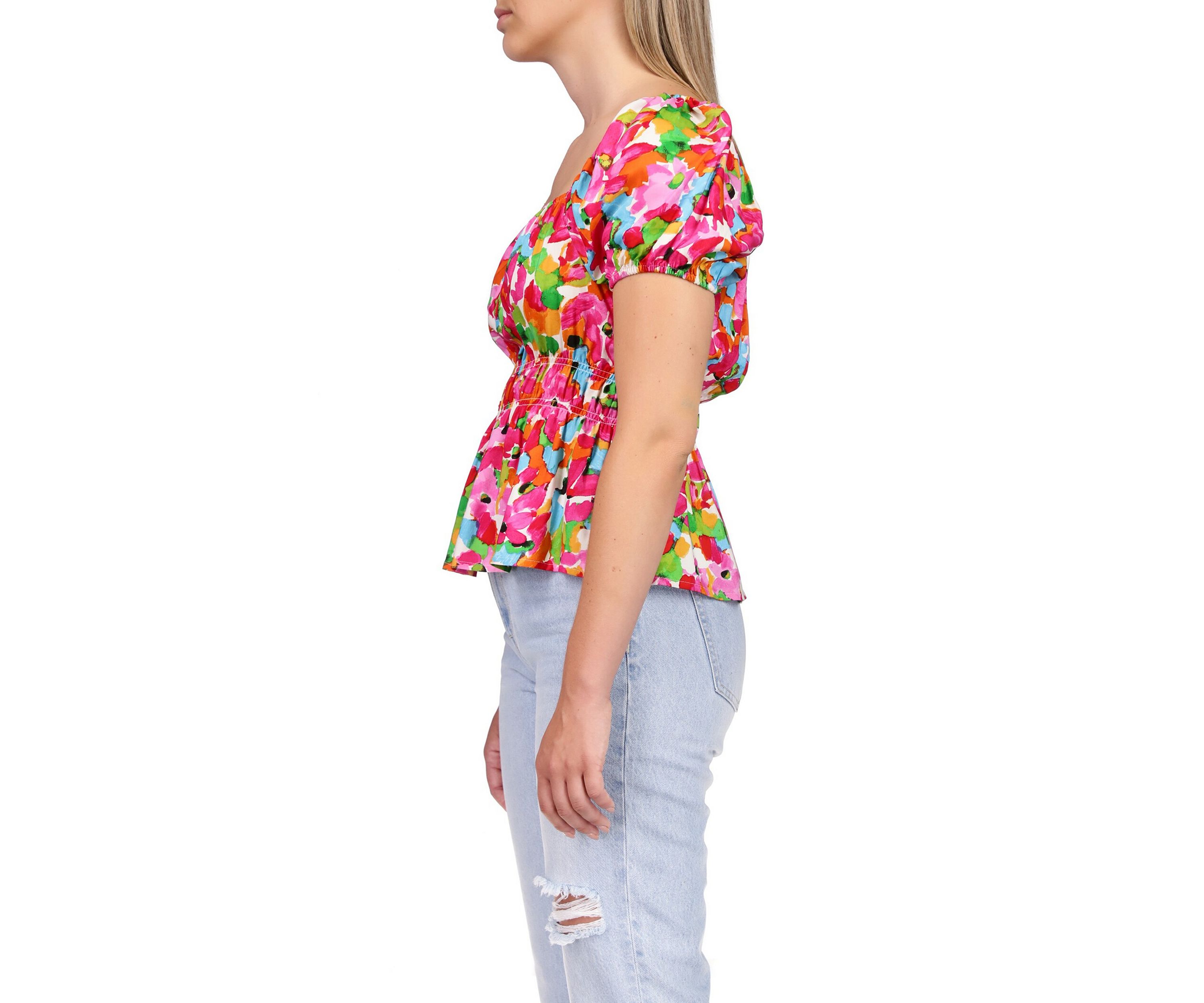 Womens Puff Sleeve Floral Top