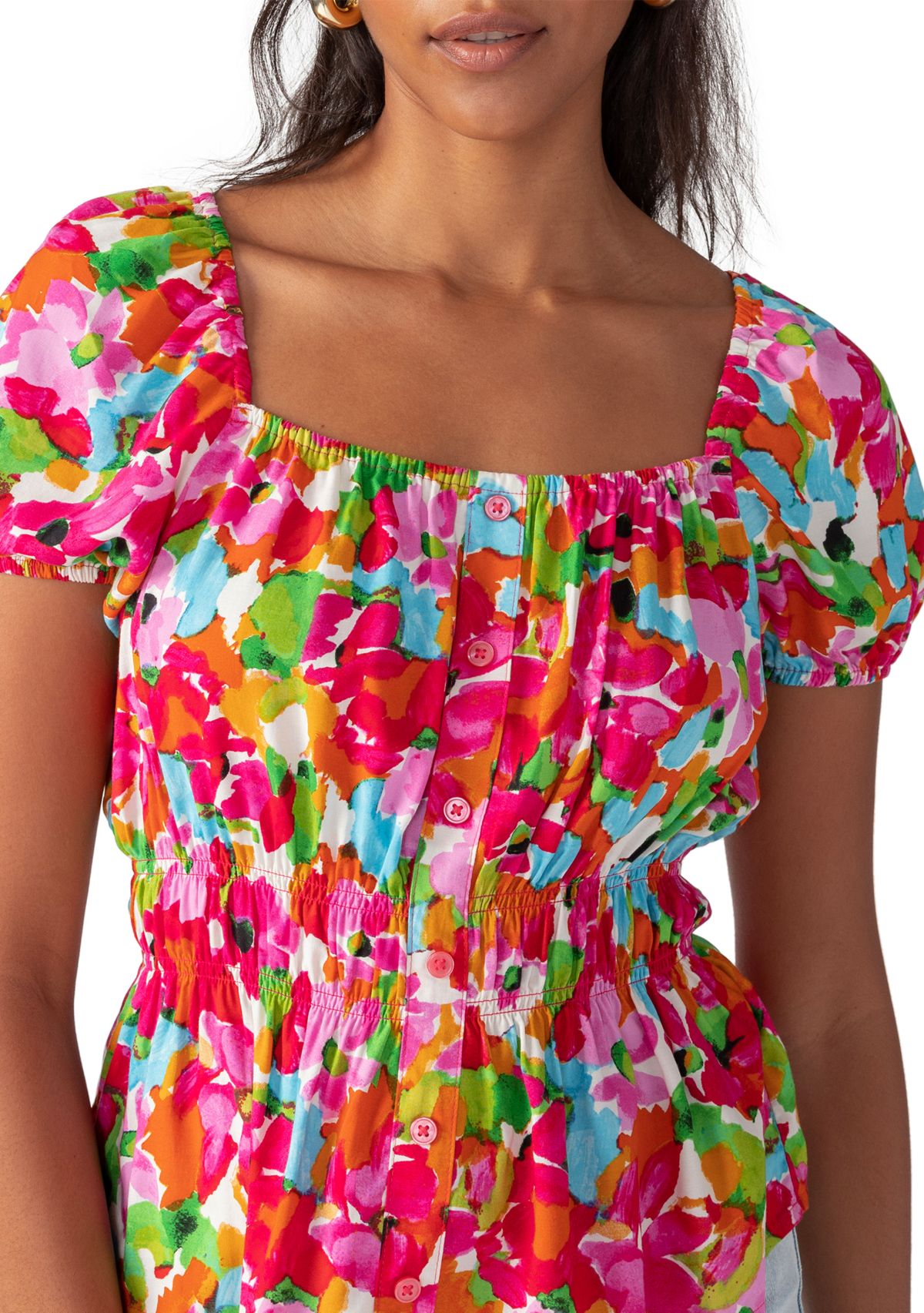 Womens Puff Sleeve Floral Top