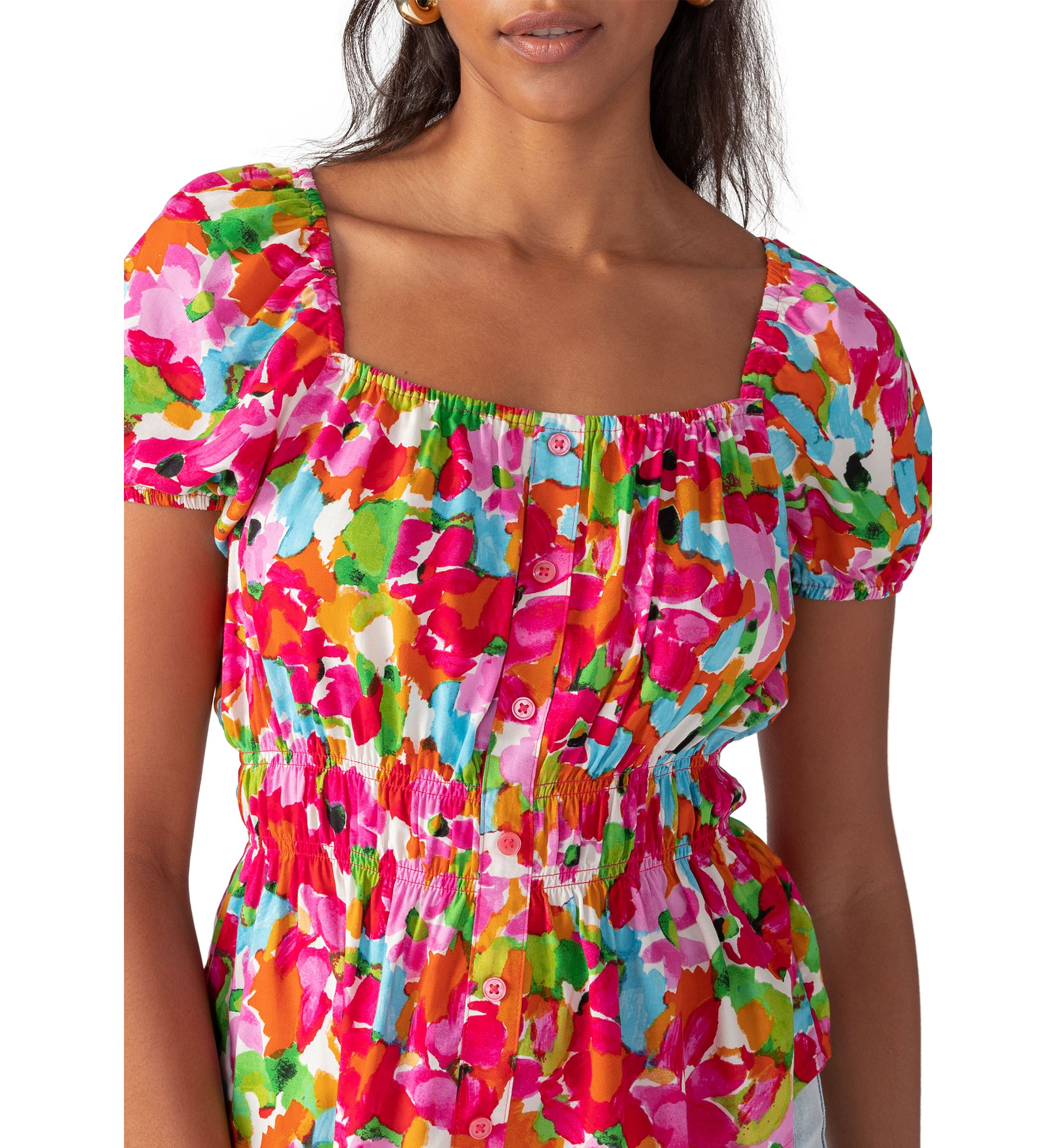 Womens Puff Sleeve Floral Top